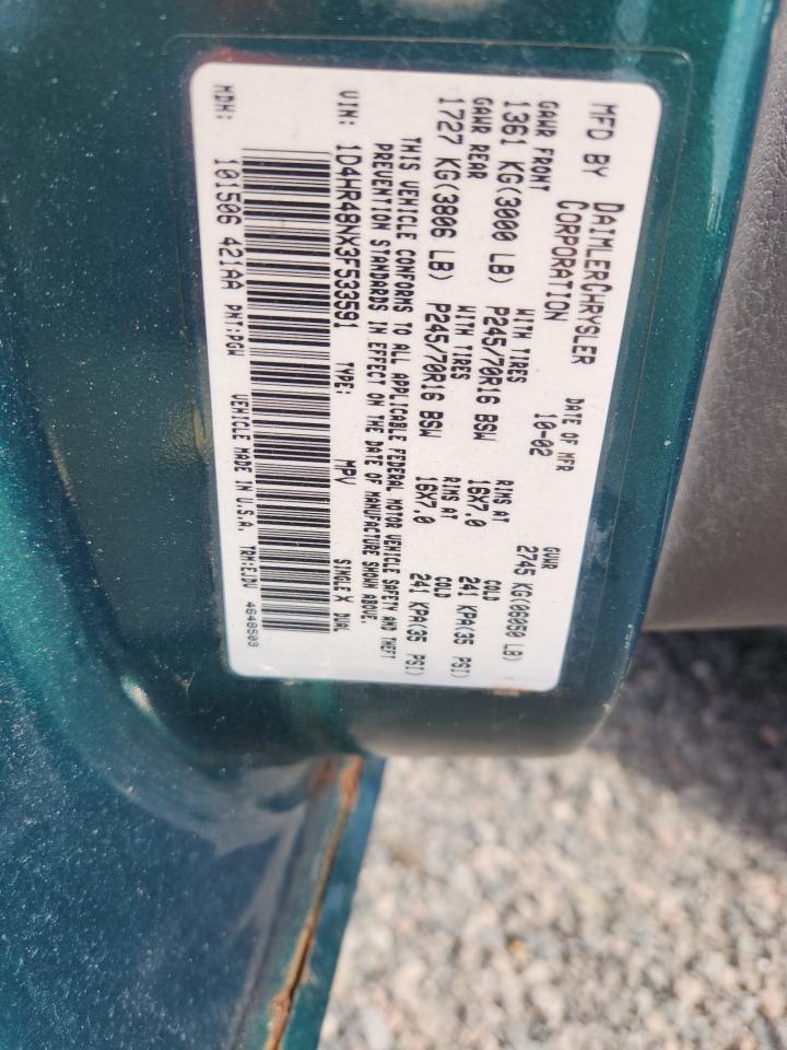 2003 Dodge Durango Slt Зеленый vin: 1D4HR48NX3F533591