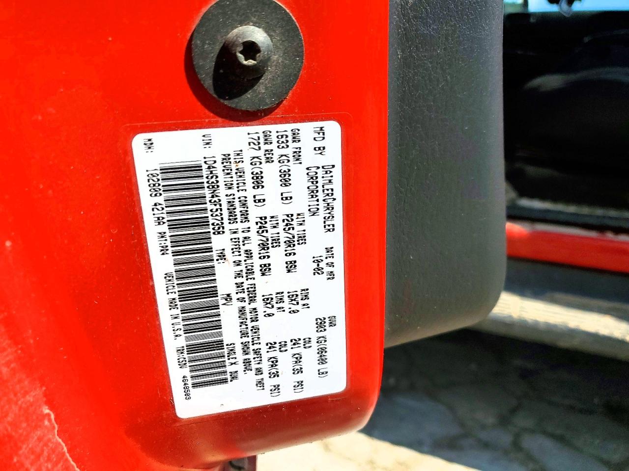 2003 Dodge Durango Sport Red vin: 1D4HS38N43F537358