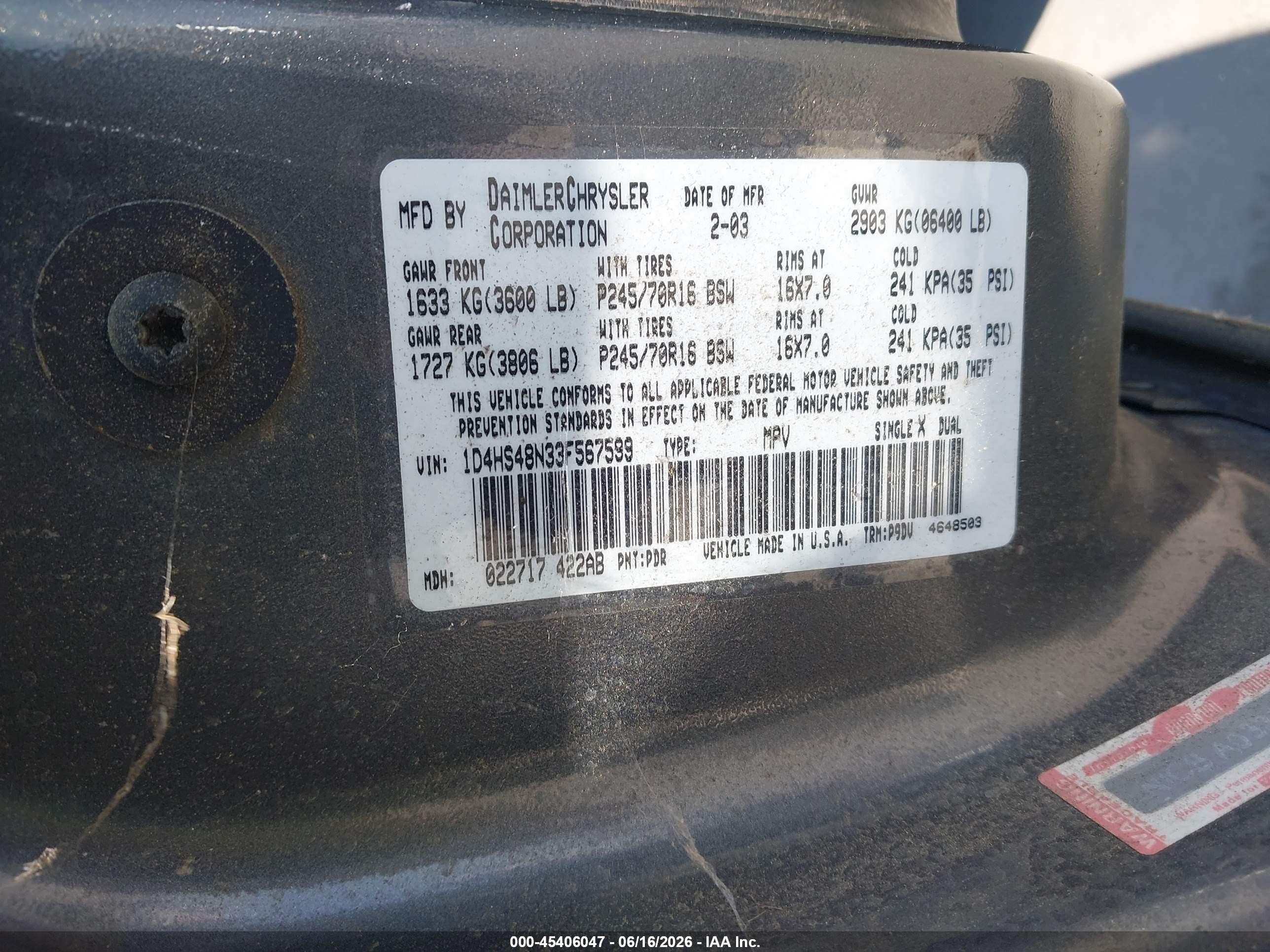 2003 Dodge Durango Slt Gray vin: 1D4HS48N33F567599
