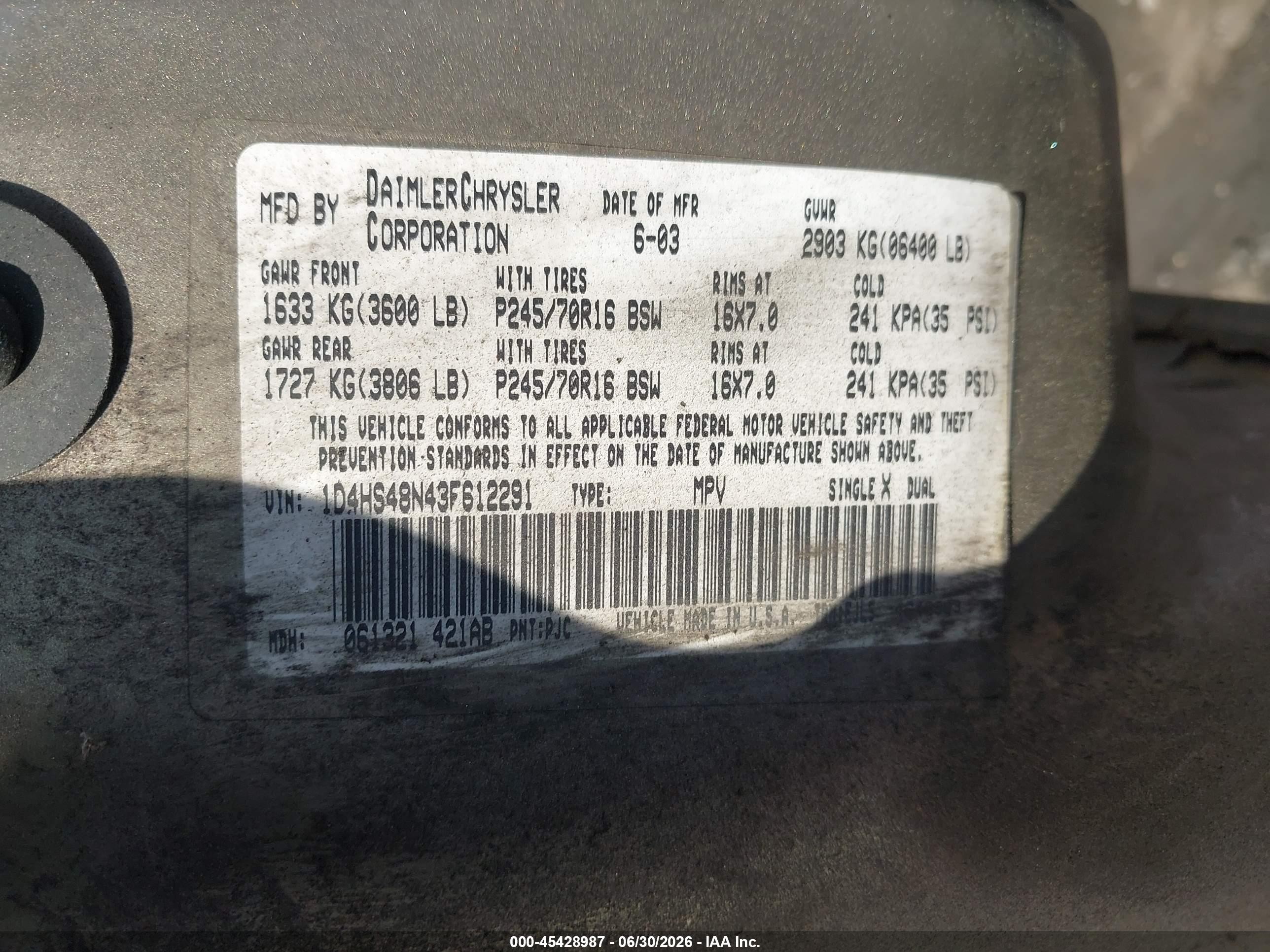 2003 Dodge Durango Slt Beige vin: 1D4HS48N43F612291