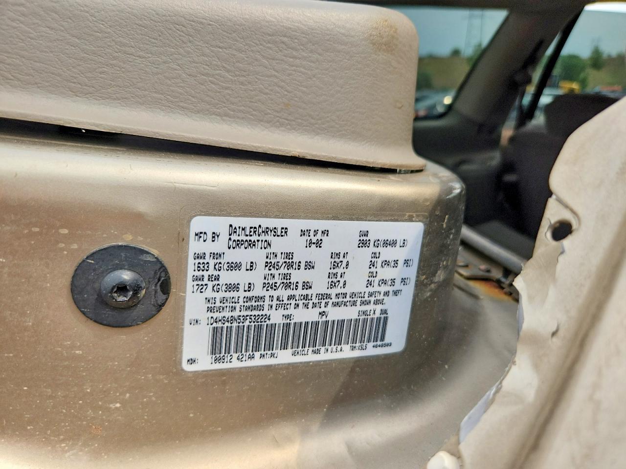 2003 Dodge Durango Slt Beige vin: 1D4HS48N53F532224