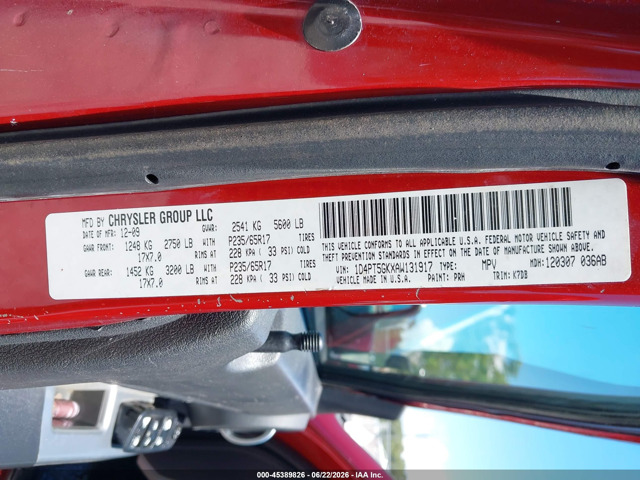 2010 Dodge Nitro Sxt Burgundy vin: 1D4PT5GKXAW131917