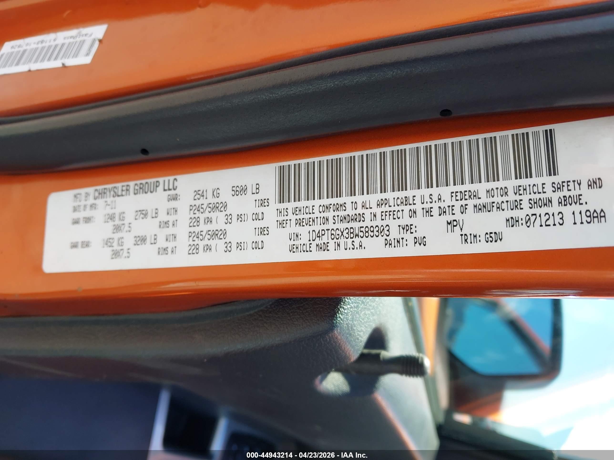 2011 Dodge Nitro Detonator Оранжевый vin: 1D4PT6GX3BW589303
