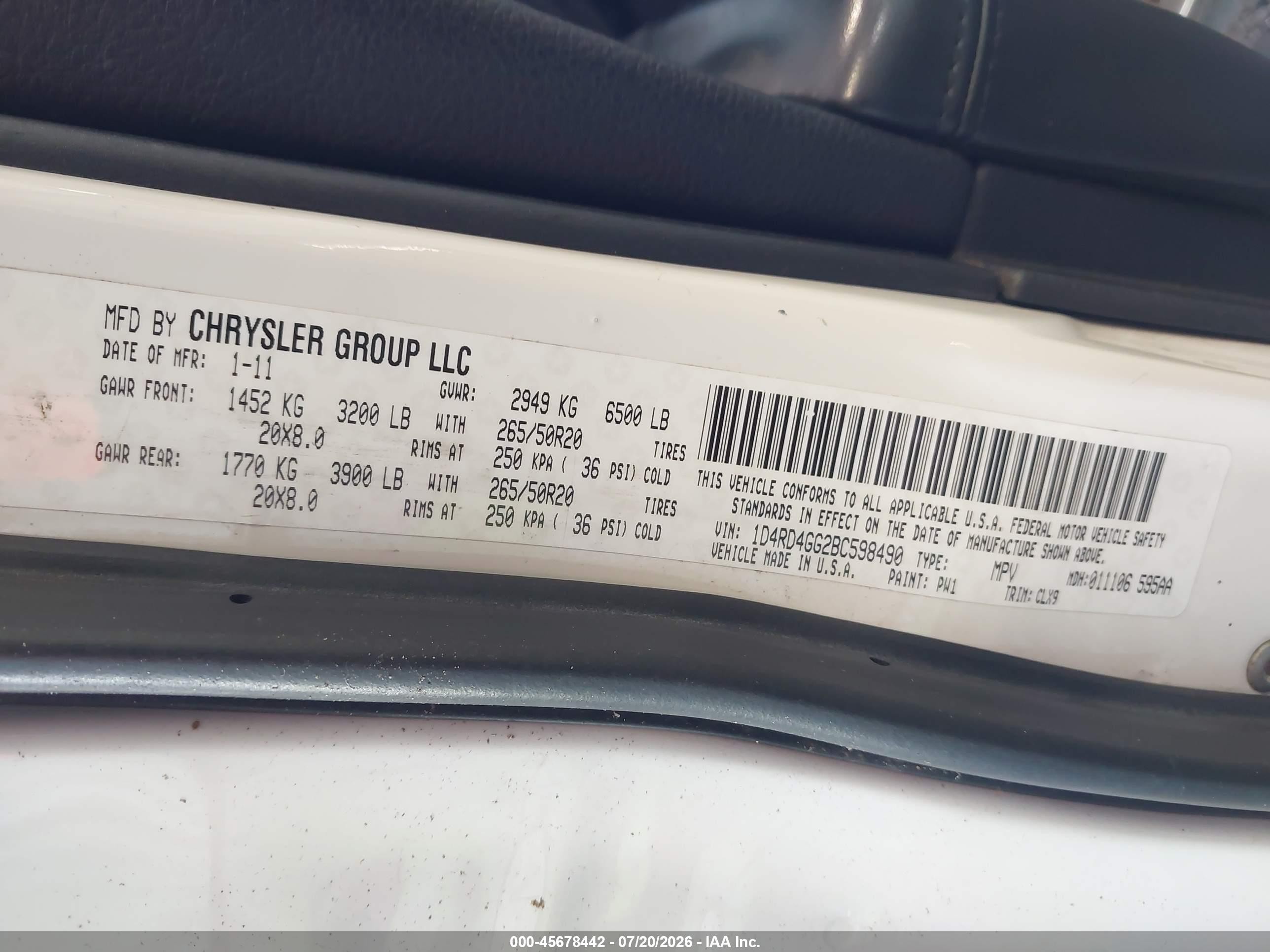 2011 Dodge Durango Crew White vin: 1D4RD4GG2BC598490