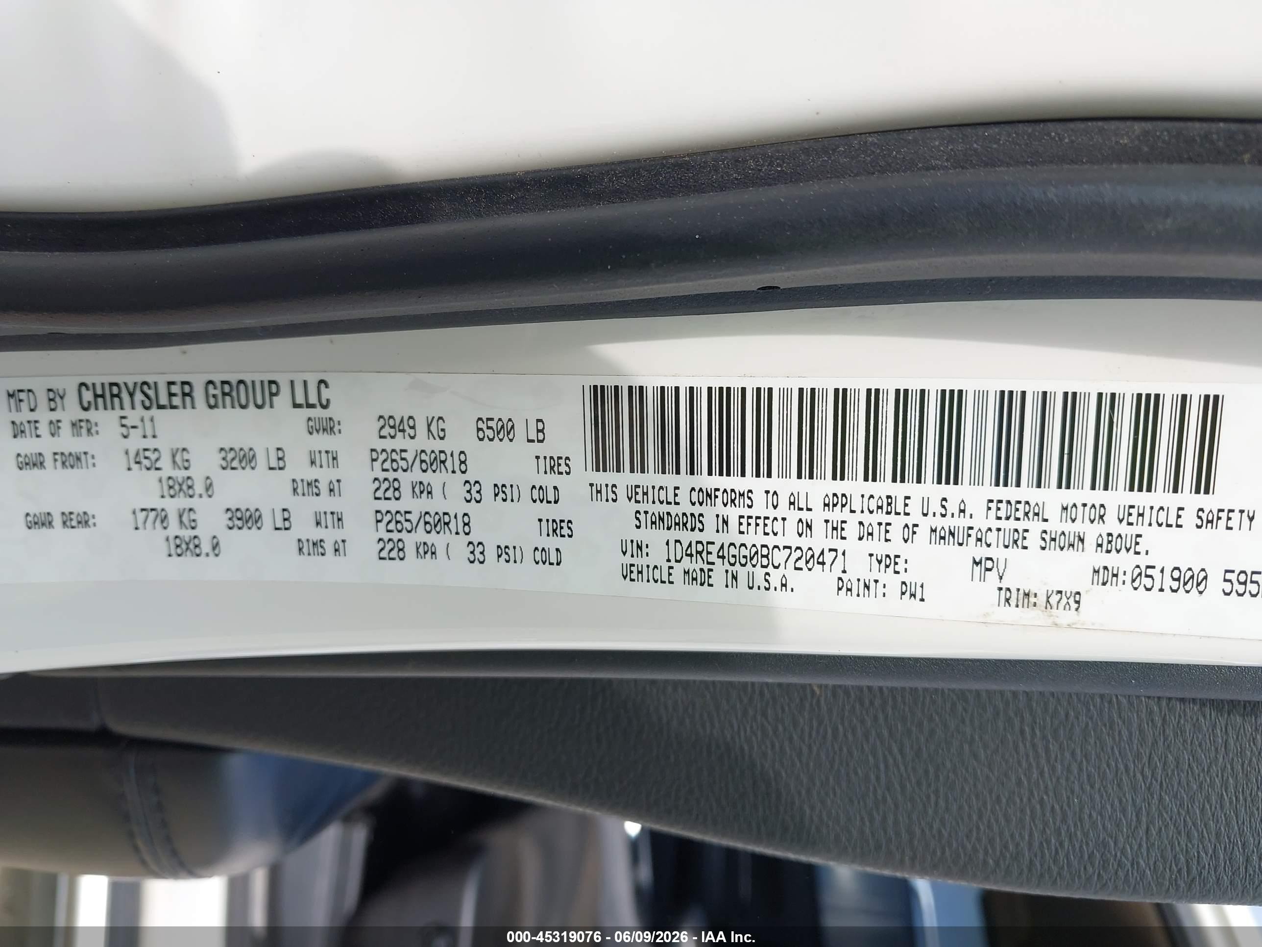 2011 Dodge Durango Crew White vin: 1D4RE4GG0BC720471