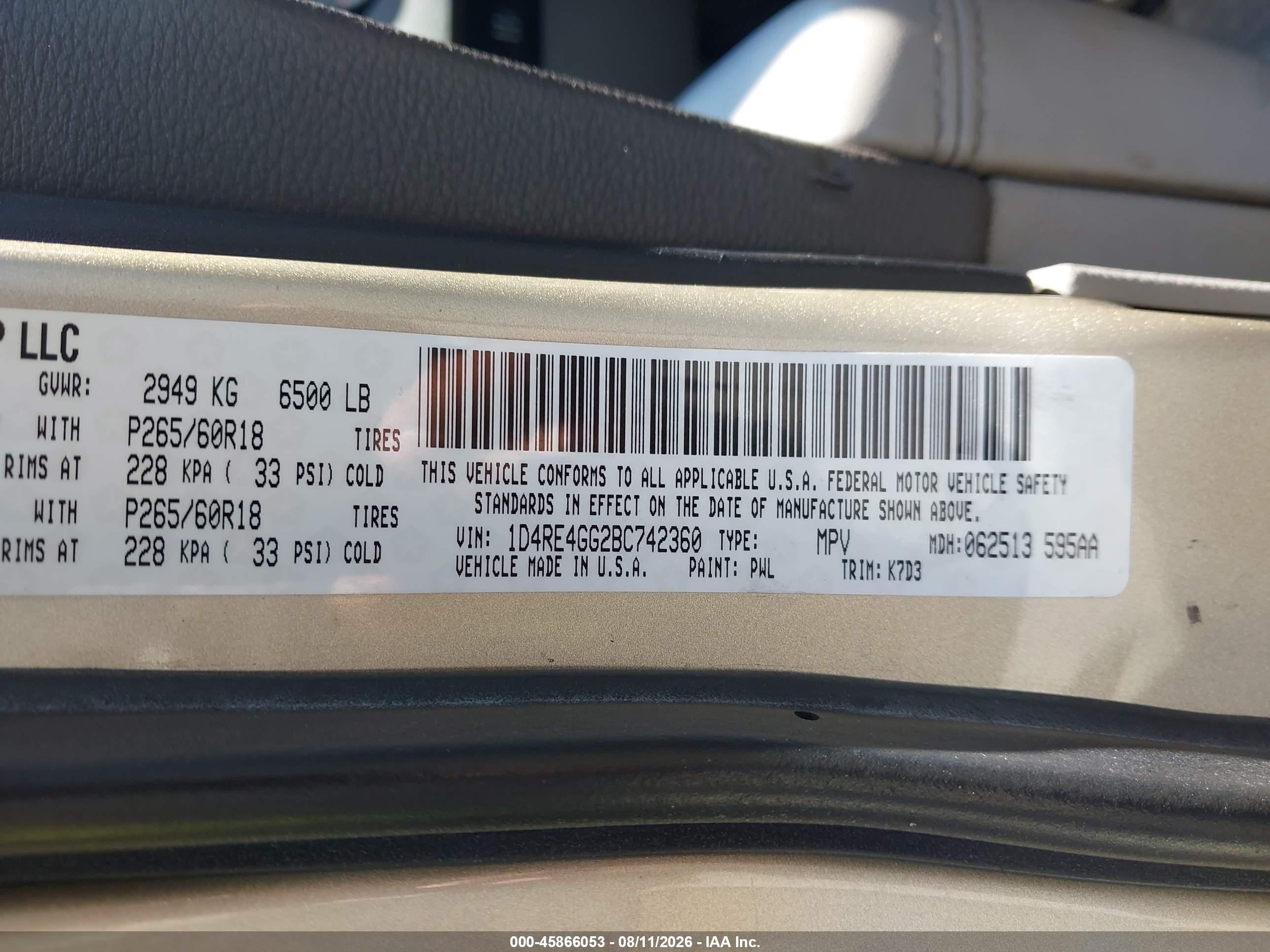 2011 Dodge Durango Crew Gold vin: 1D4RE4GG2BC742360