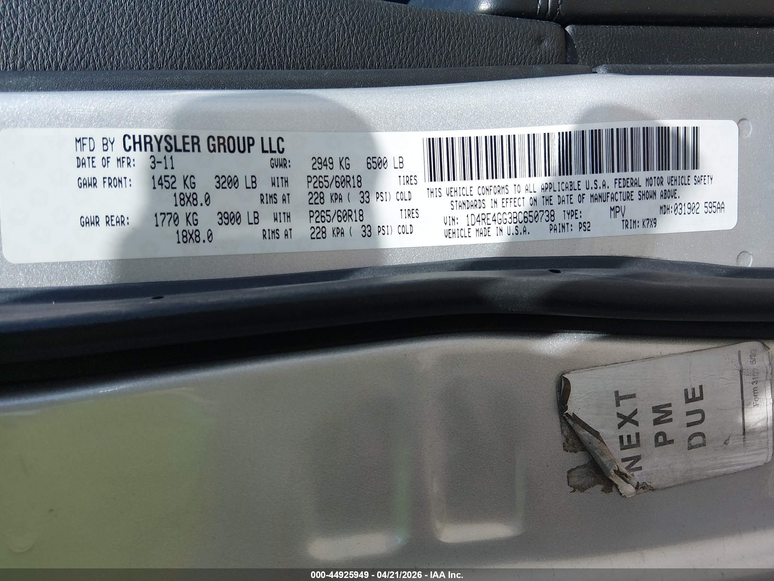 2011 Dodge Durango Crew Silver vin: 1D4RE4GG3BC650738