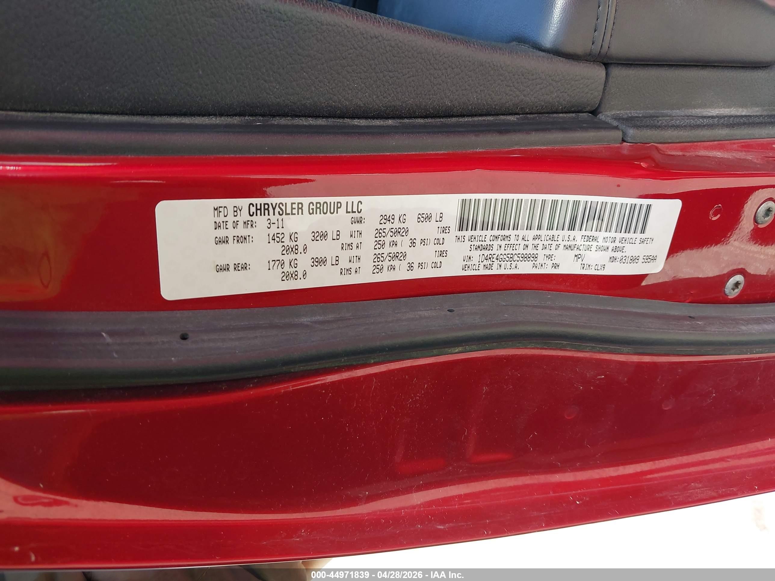 2011 Dodge Durango Crew Red vin: 1D4RE4GG5BC598898