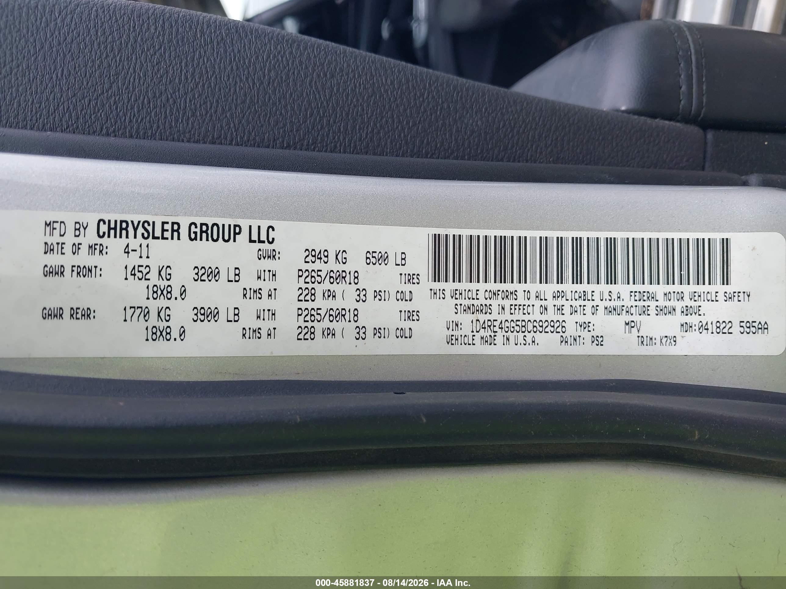 2011 Dodge Durango Crew Silver vin: 1D4RE4GG5BC692926