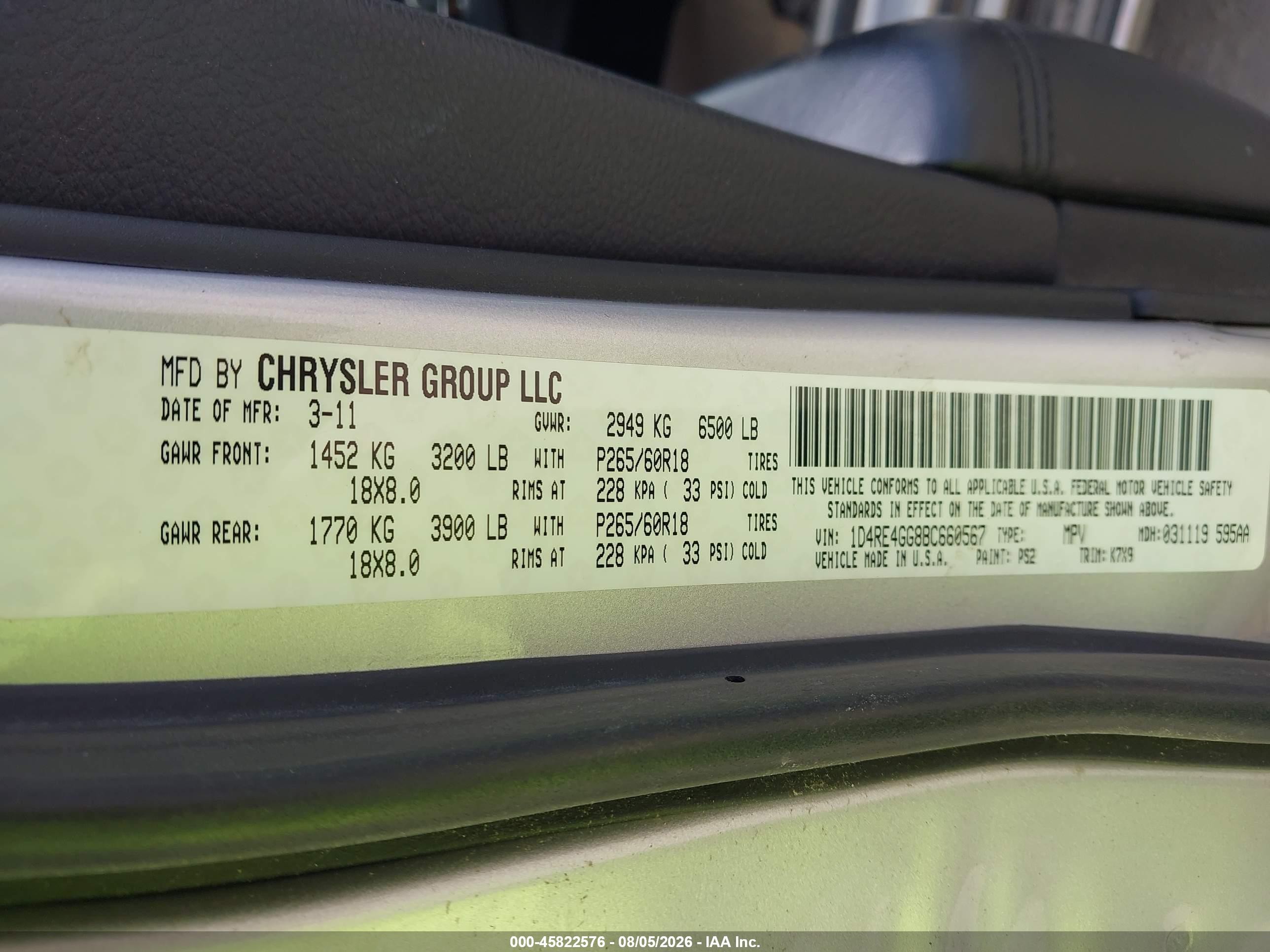 2011 Dodge Durango Crew Silver vin: 1D4RE4GG8BC660567