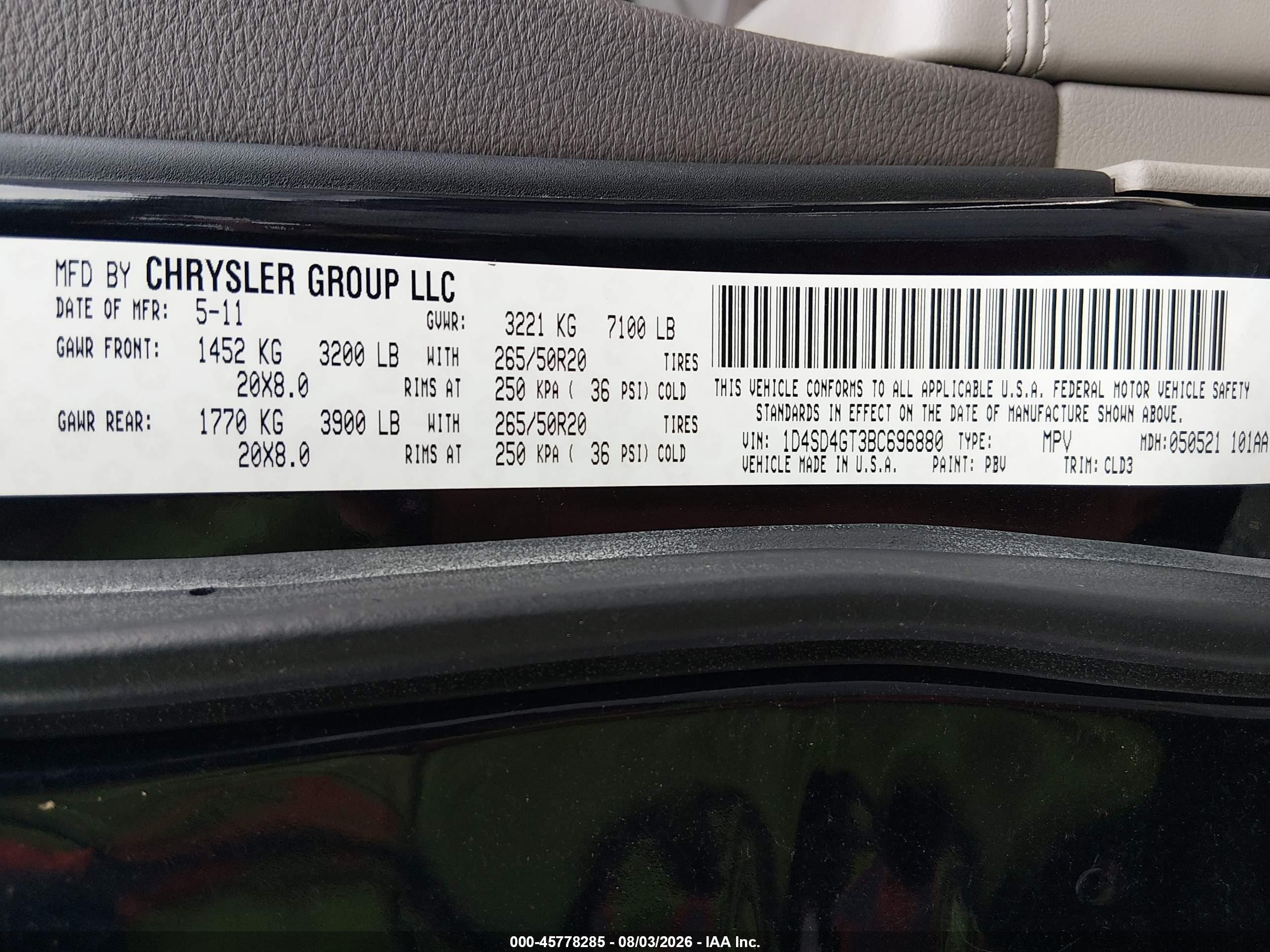 2011 Dodge Durango Crew Blue vin: 1D4SD4GT3BC696880