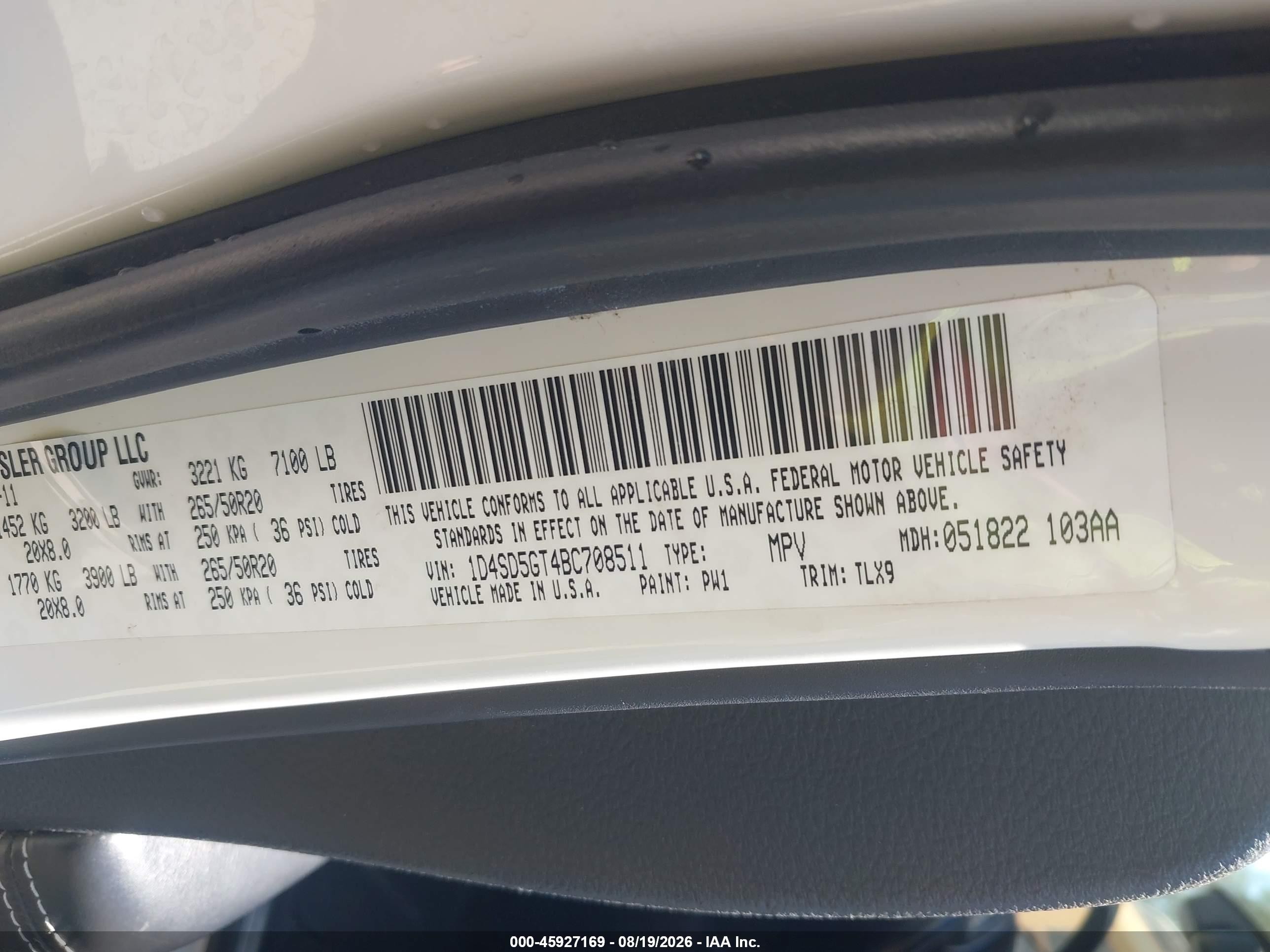 2011 Dodge Durango Citadel White vin: 1D4SD5GT4BC708511