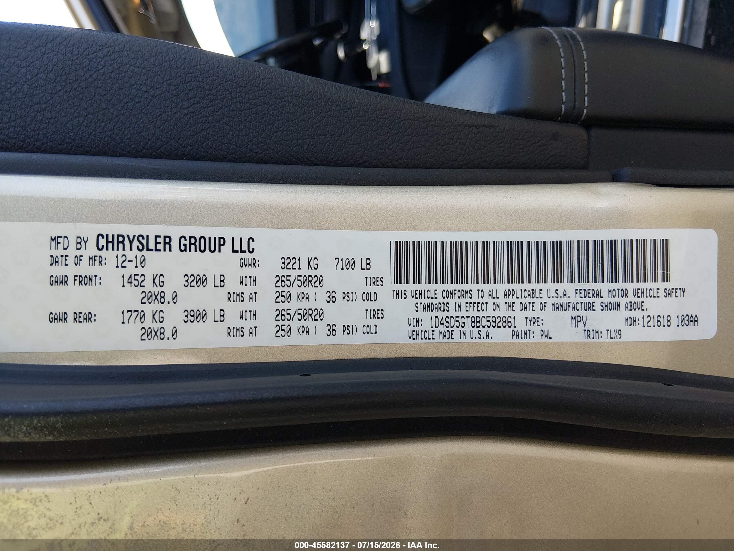 2011 Dodge Durango Citadel Beige vin: 1D4SD5GT8BC592861