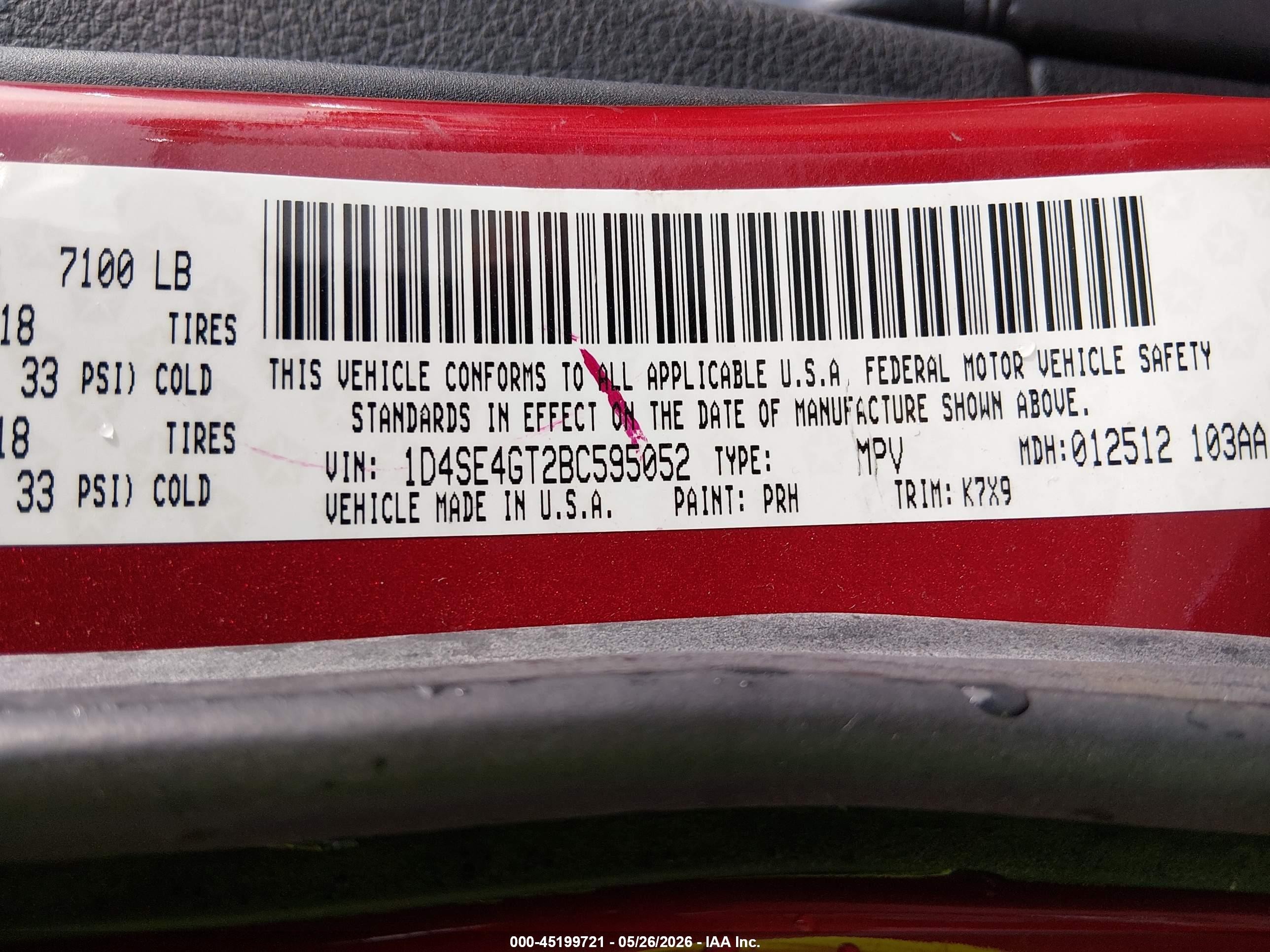 2011 Dodge Durango Crew Red vin: 1D4SE4GT2BC595052