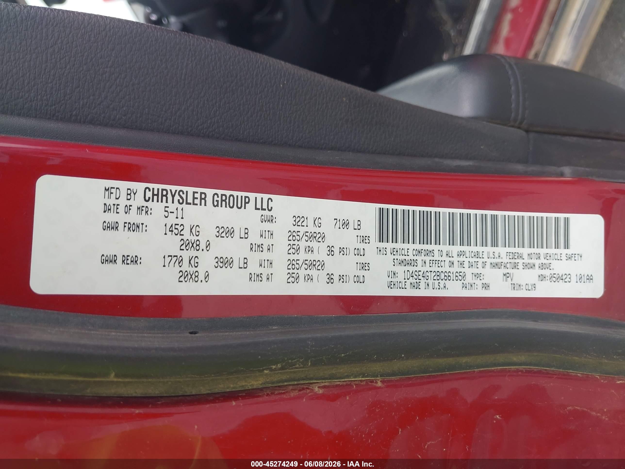 2011 Dodge Durango Crew Red vin: 1D4SE4GT2BC661650