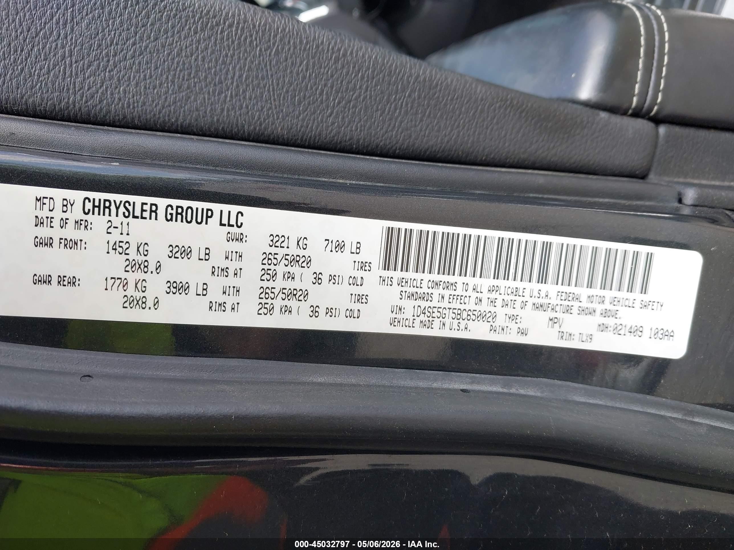 2011 Dodge Durango Citadel Черный vin: 1D4SE5GT5BC650020