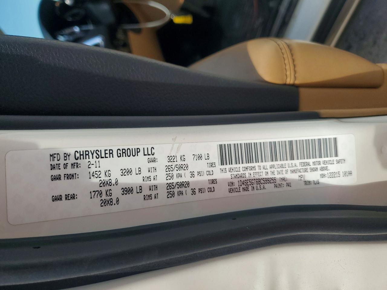 2011 Dodge Durango Citadel White vin: 1D4SE5GT6BC599255