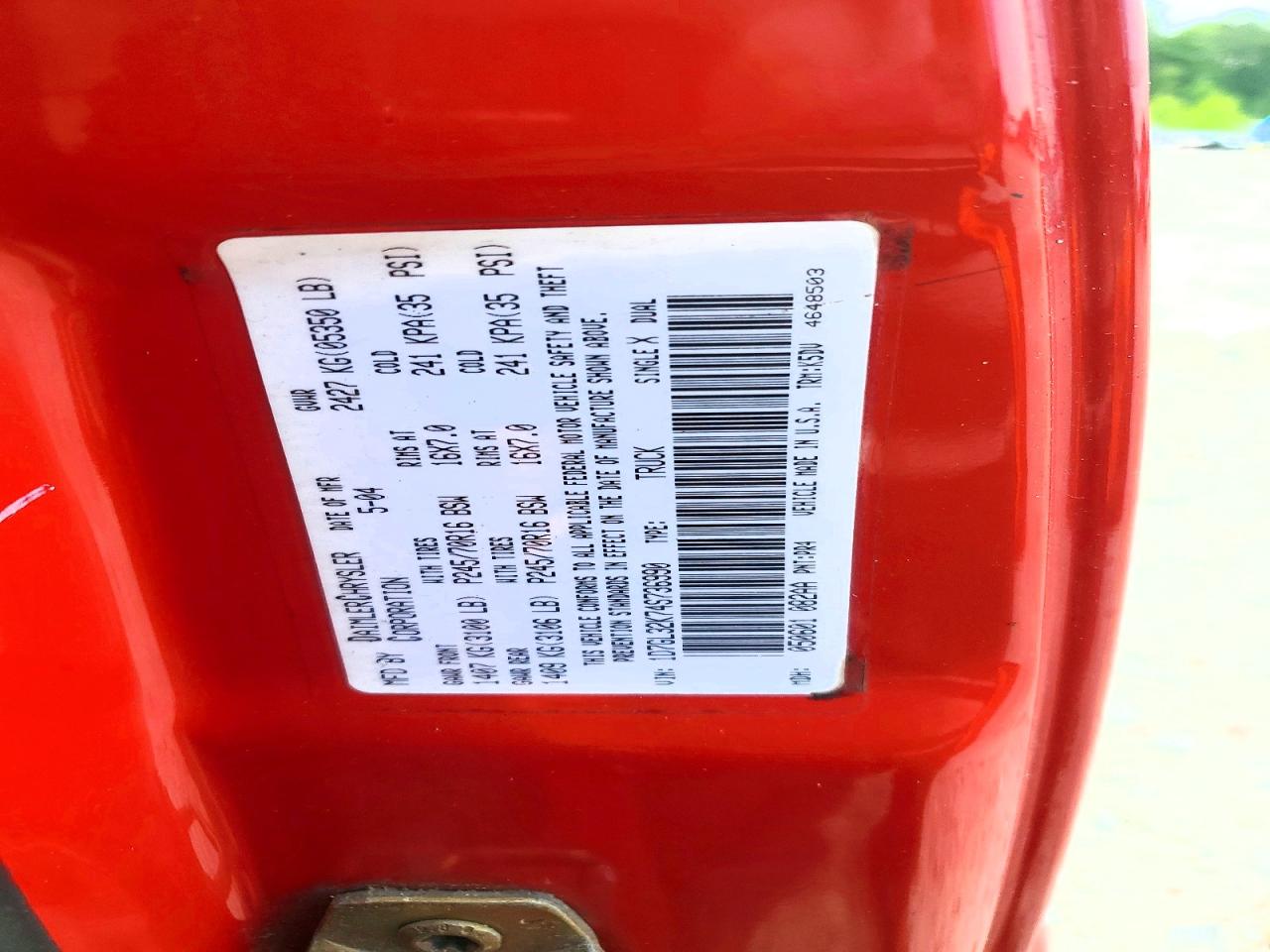 2004 Dodge Dakota Sport Red vin: 1D7GL32K74S736990