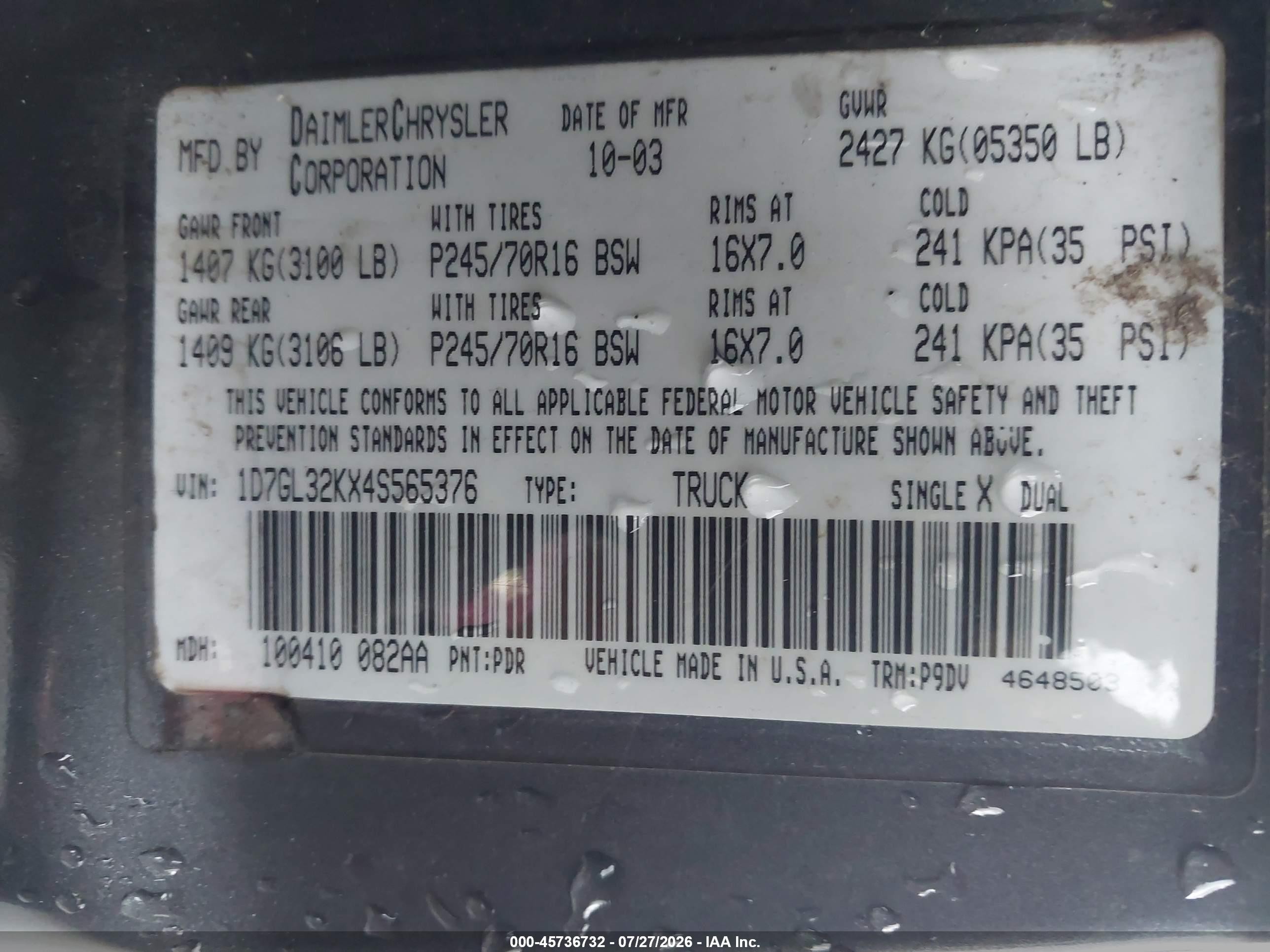 2004 Dodge Dakota Sport Gray vin: 1D7GL32KX4S565376