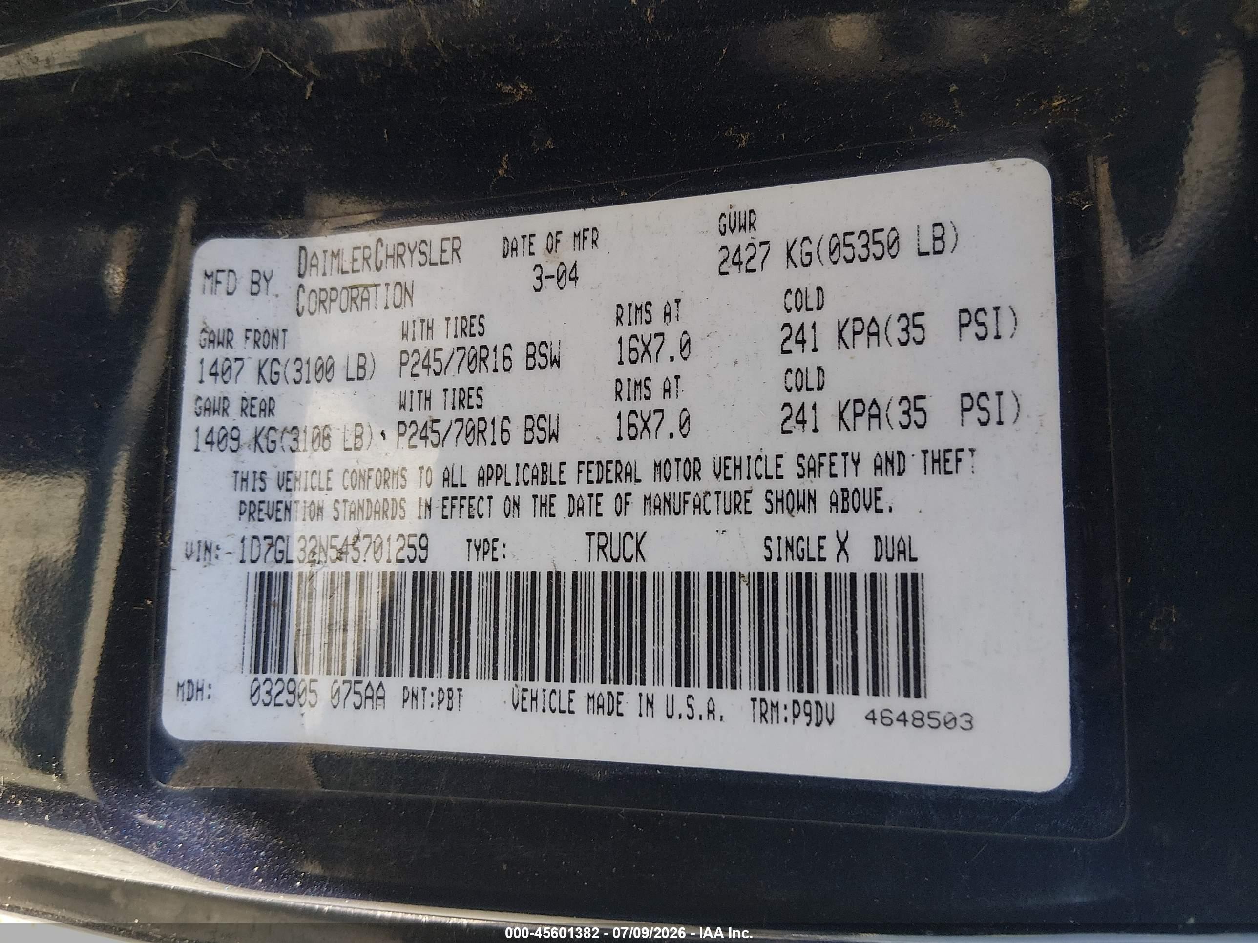 2004 Dodge Dakota Sport Dark Blue vin: 1D7GL32N54S701259