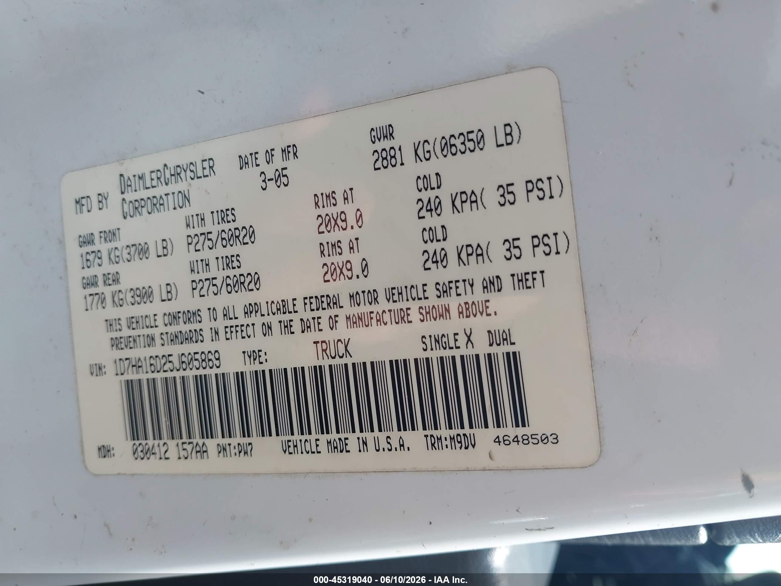 2005 Dodge Ram 1500 Slt/laramie White vin: 1D7HA16D25J605869