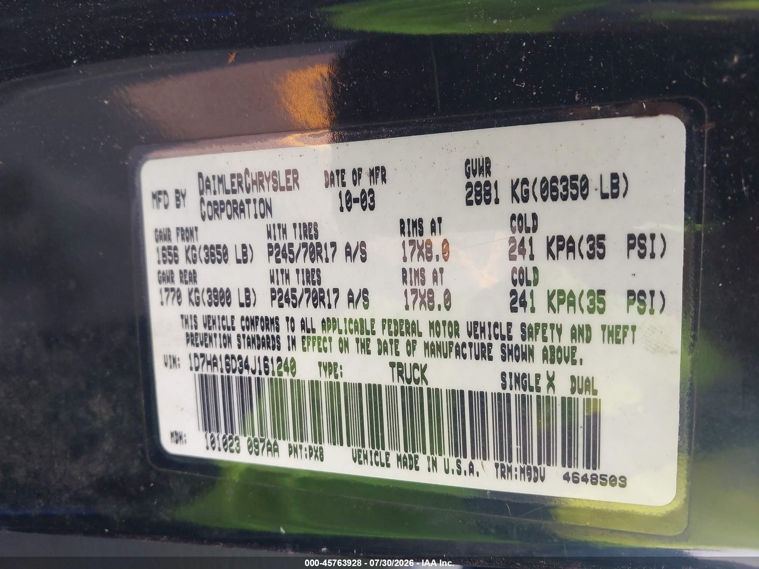 2004 Dodge Ram 1500 St/slt Black vin: 1D7HA16D34J161240