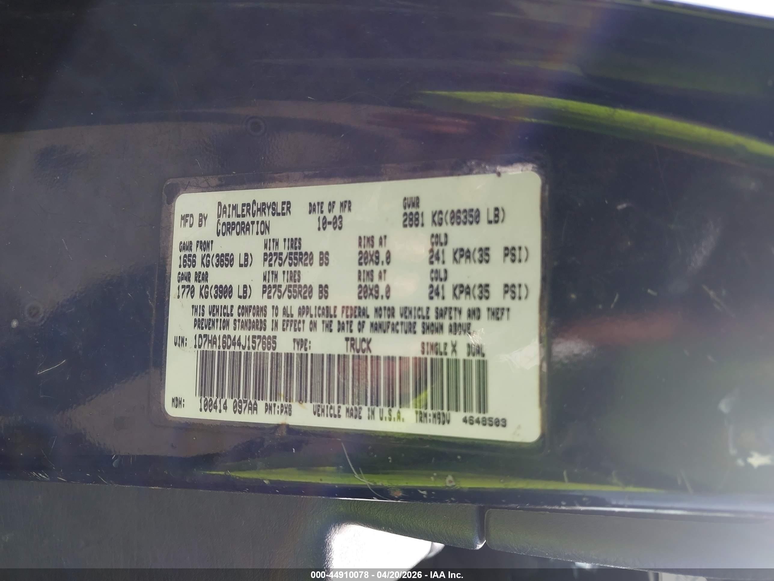 2004 Dodge Ram 1500 Slt/laramie Black vin: 1D7HA16D44J157665