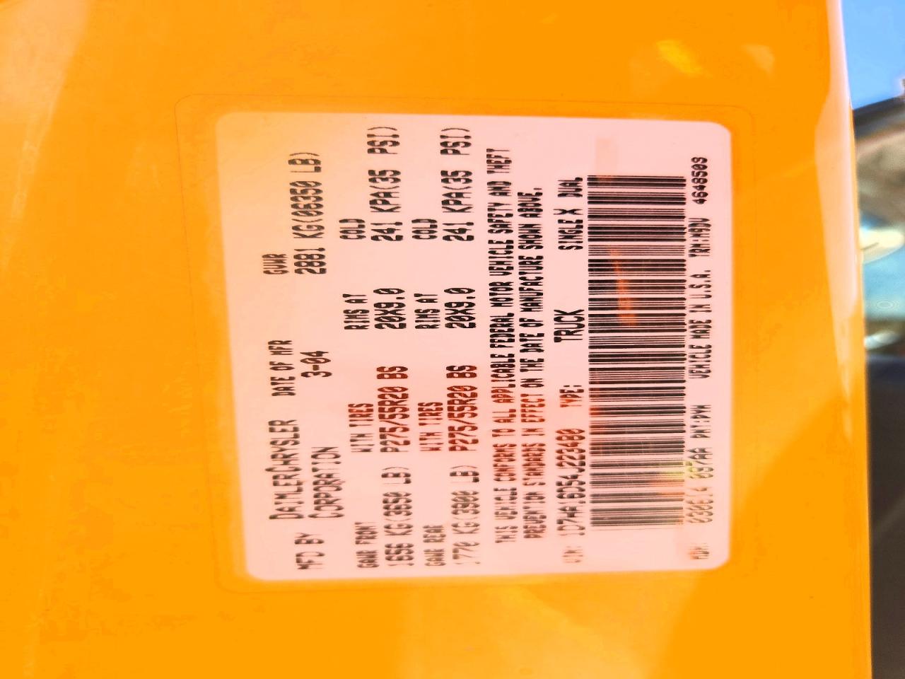 2004 Dodge Ram 1500 St Yellow vin: 1D7HA16D54J223480