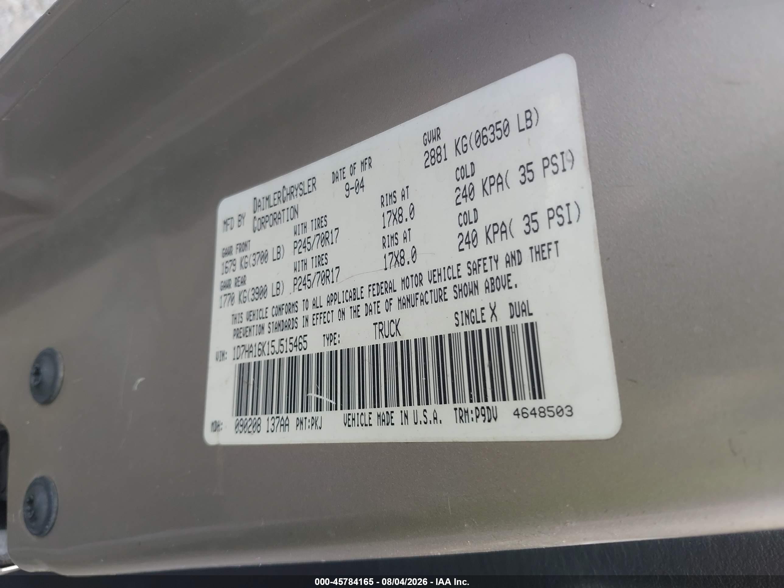 2005 Dodge Ram 1500 St Gold vin: 1D7HA16K15J515465
