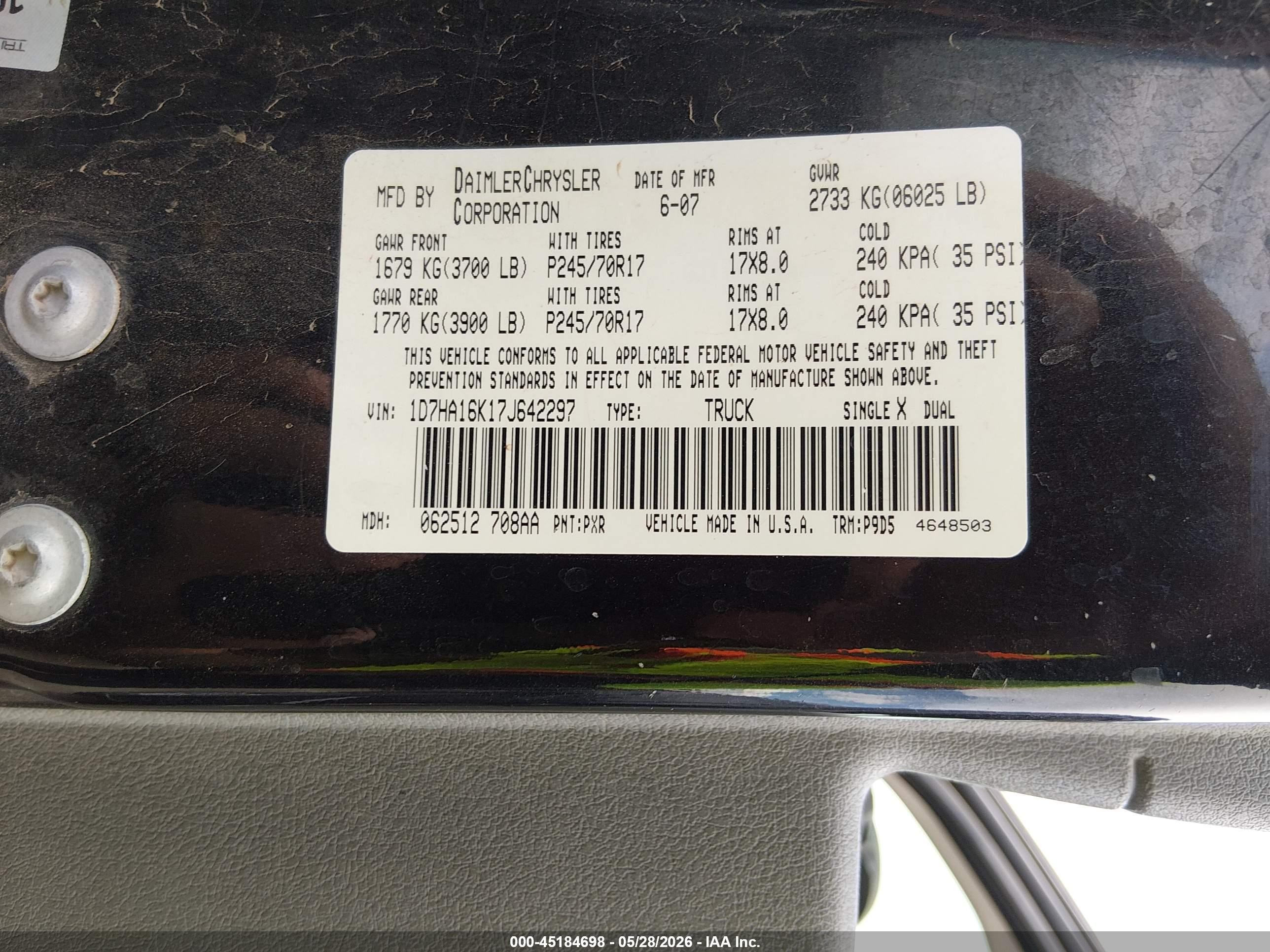 2007 Dodge Ram 1500 St Черный vin: 1D7HA16K17J642297