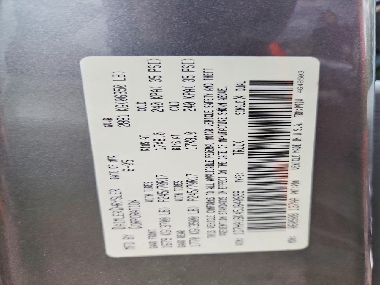 2005 Dodge Ram 1500 St Gray vin: 1D7HA16K45J640699