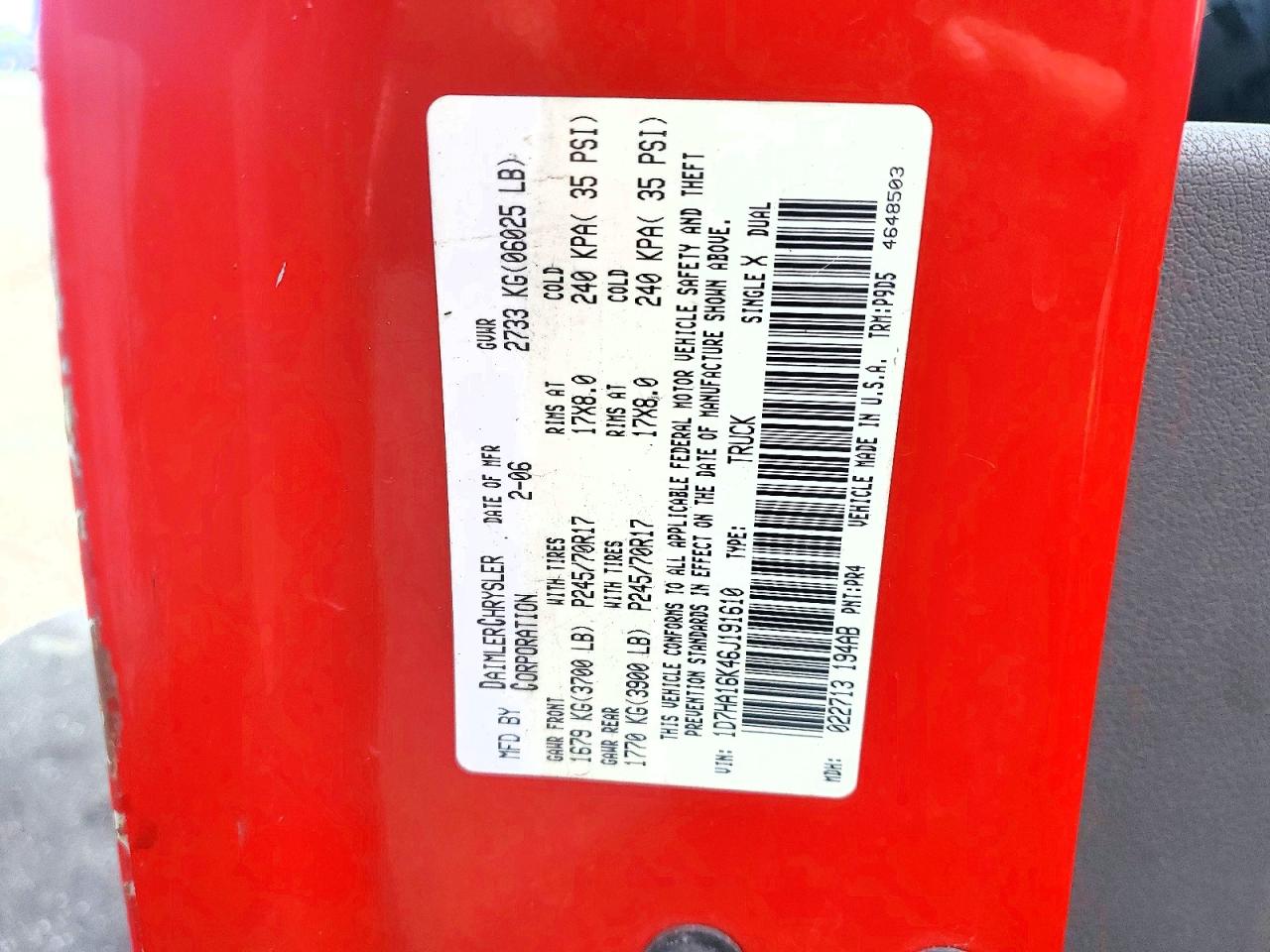 2006 Dodge Ram 1500 St Red vin: 1D7HA16K46J191610