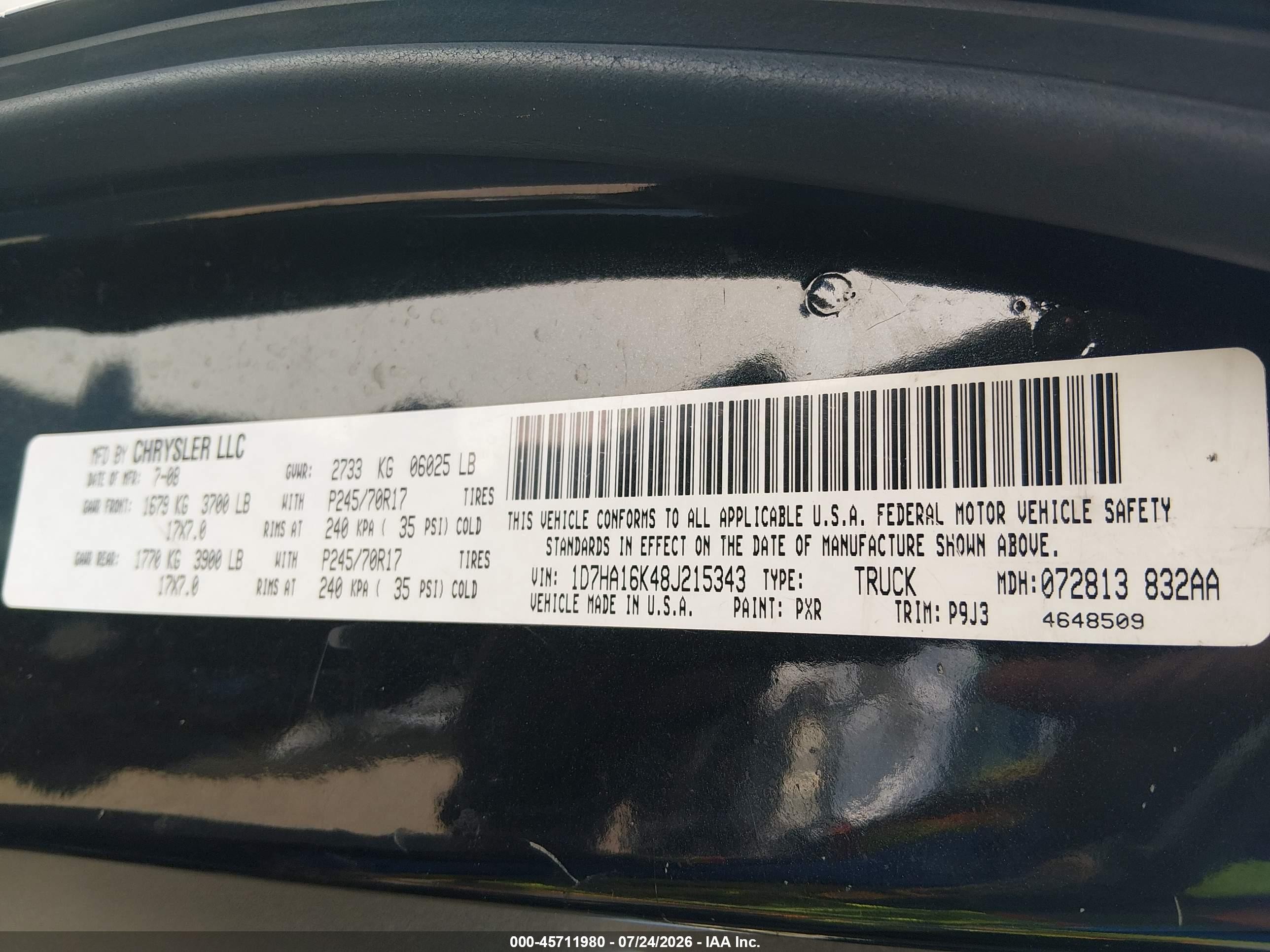 2008 Dodge Ram 1500 St/sxt Black vin: 1D7HA16K48J215343