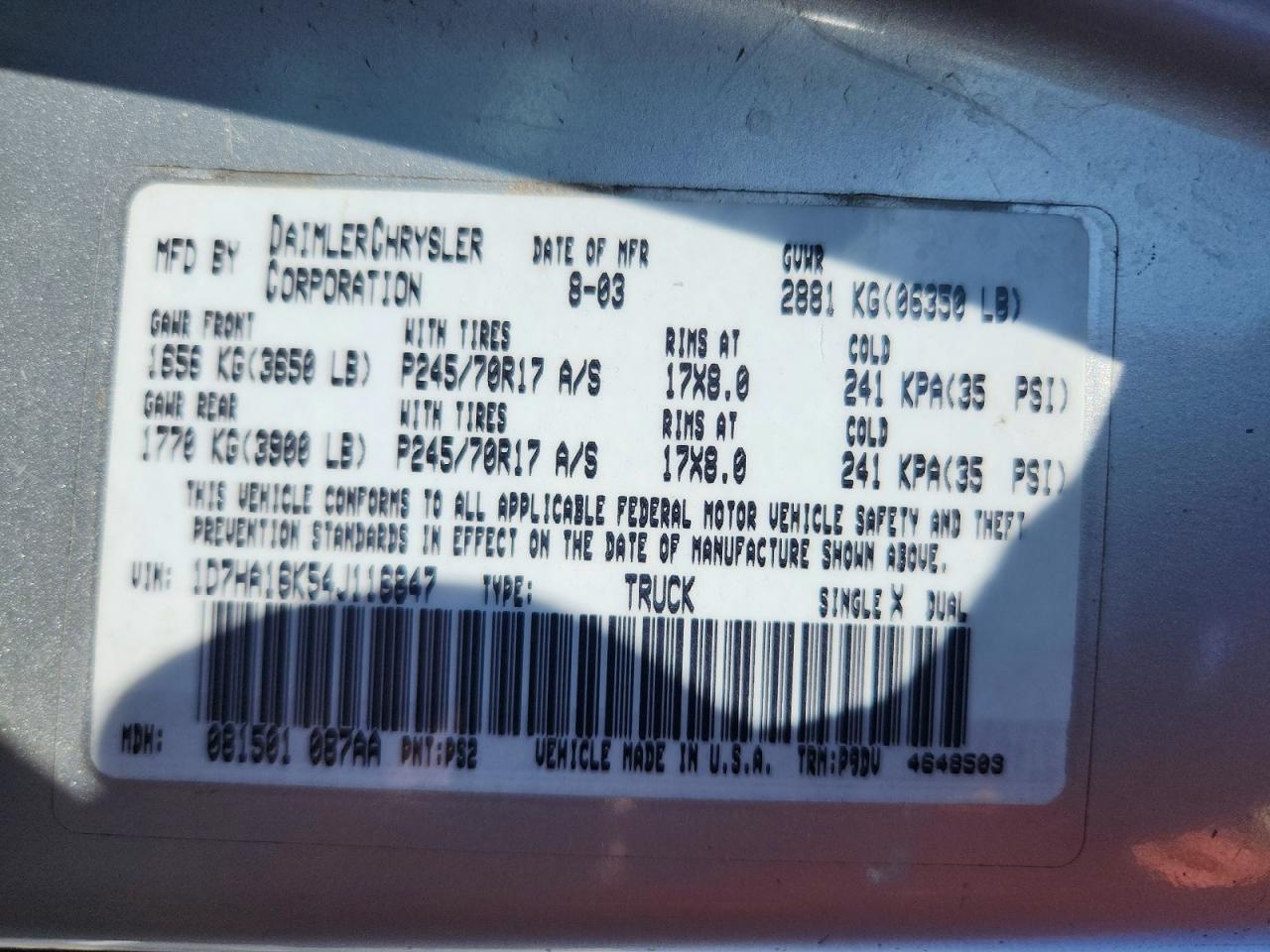 2004 Dodge Ram 1500 St Silver vin: 1D7HA16K54J116847