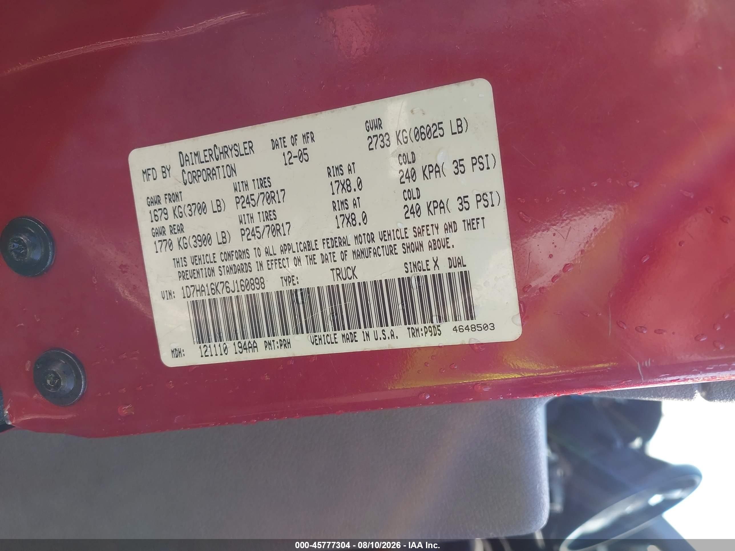 2006 Dodge Ram 1500 St Red vin: 1D7HA16K76J160898