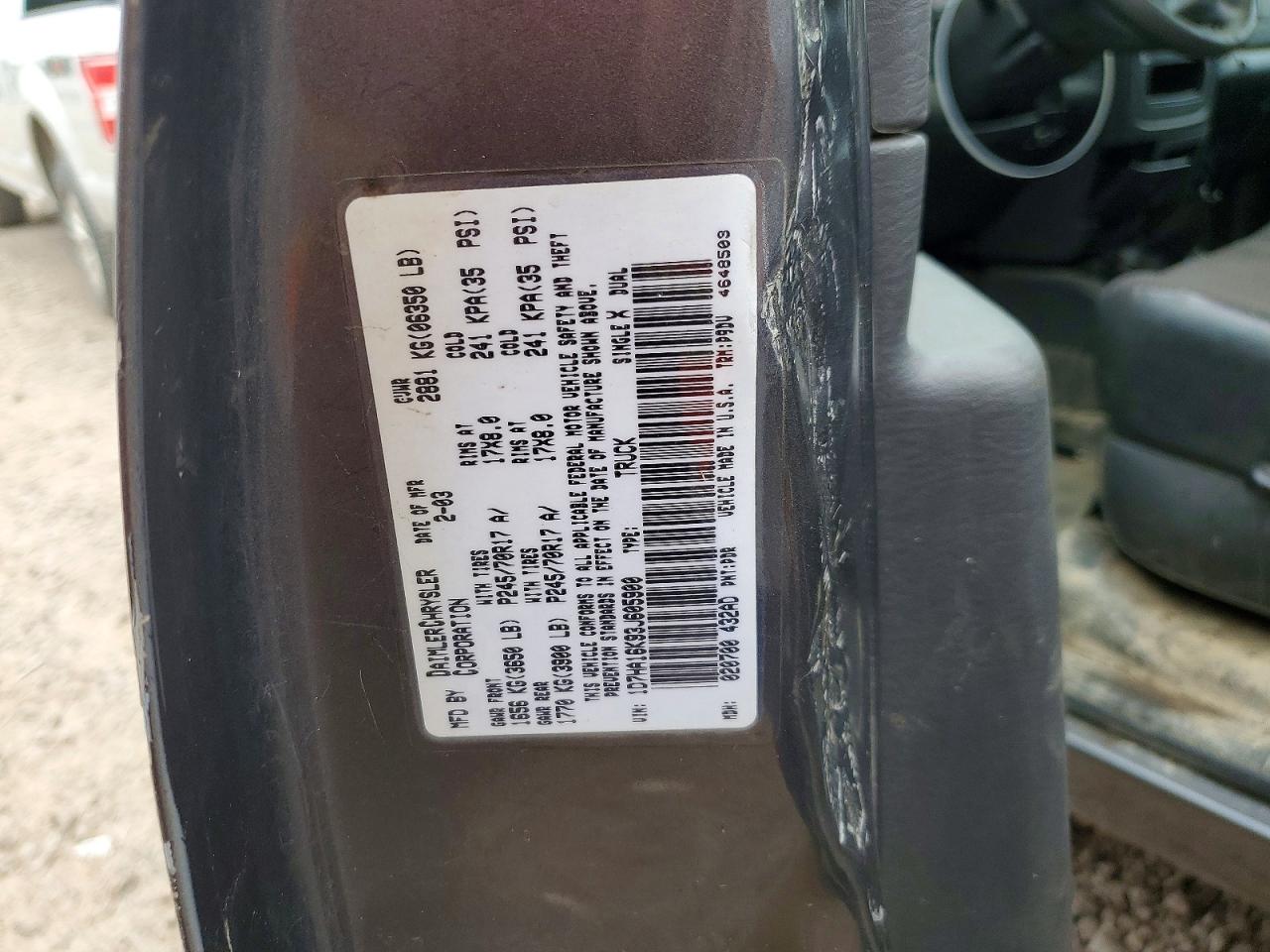 2003 Dodge Ram 1500 St Серый vin: 1D7HA16K93J605900