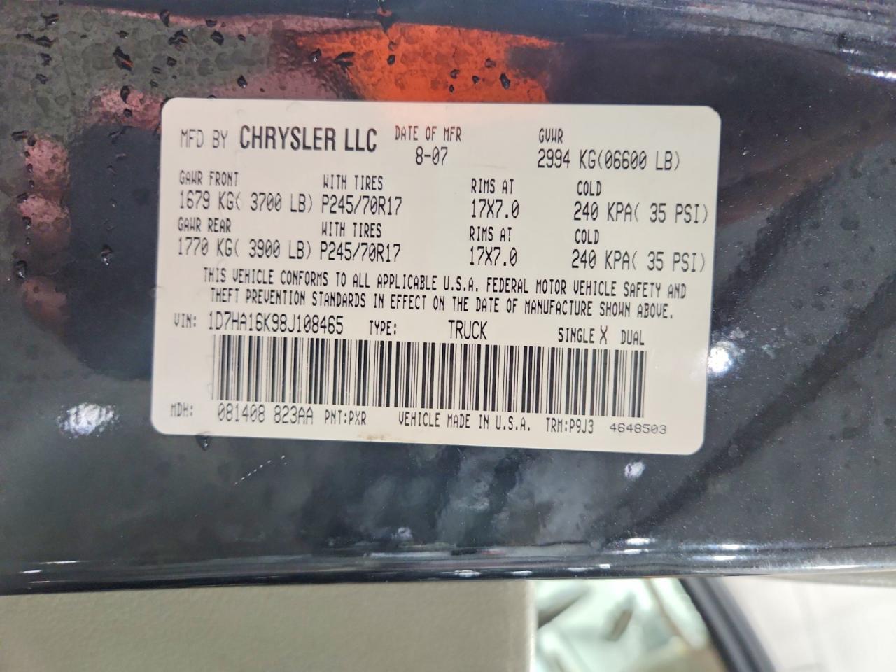 2008 Dodge Ram 1500 St Charcoal vin: 1D7HA16K98J108465