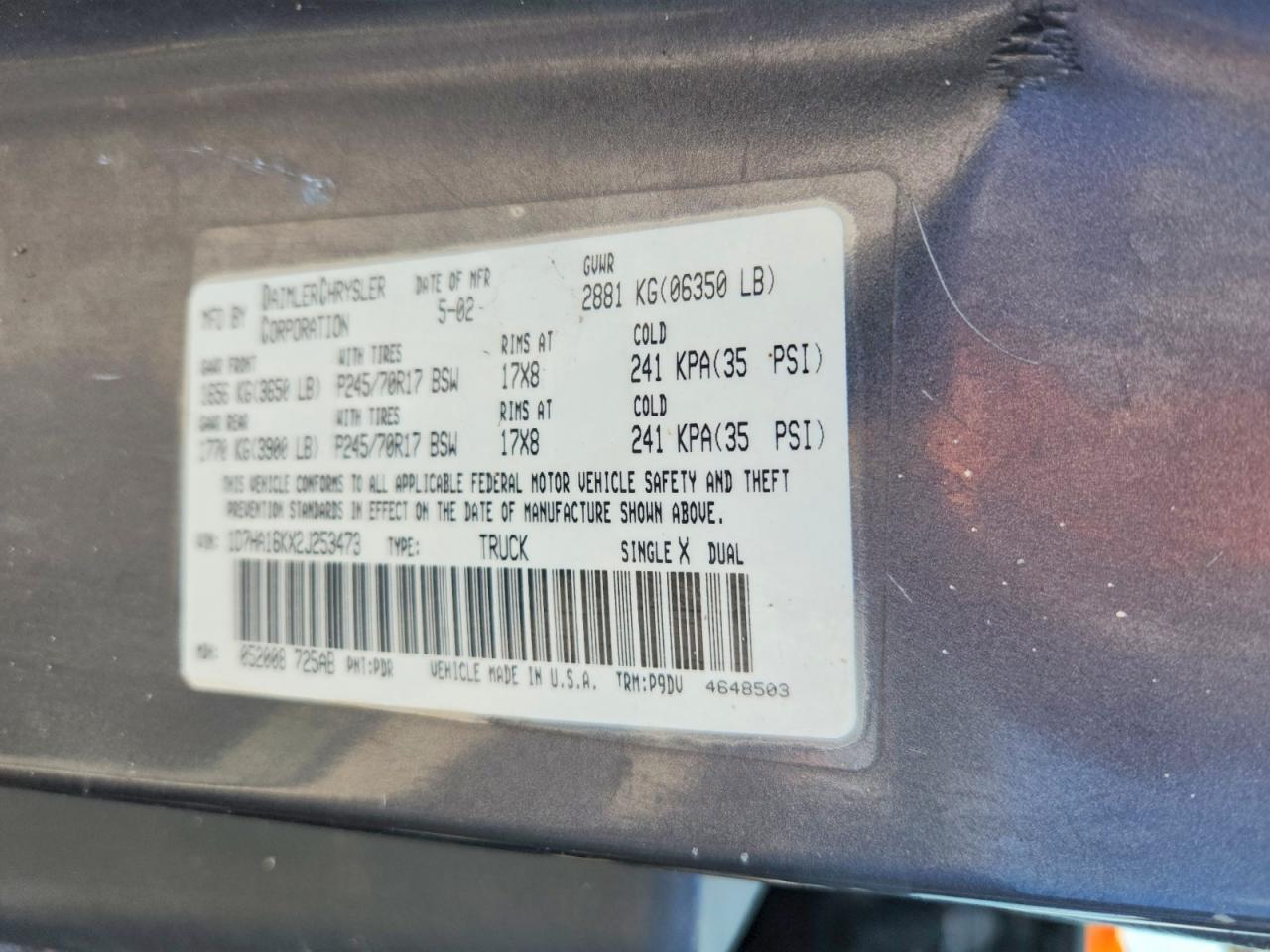 2002 Dodge Ram 1500 Gray vin: 1D7HA16KX2J253473