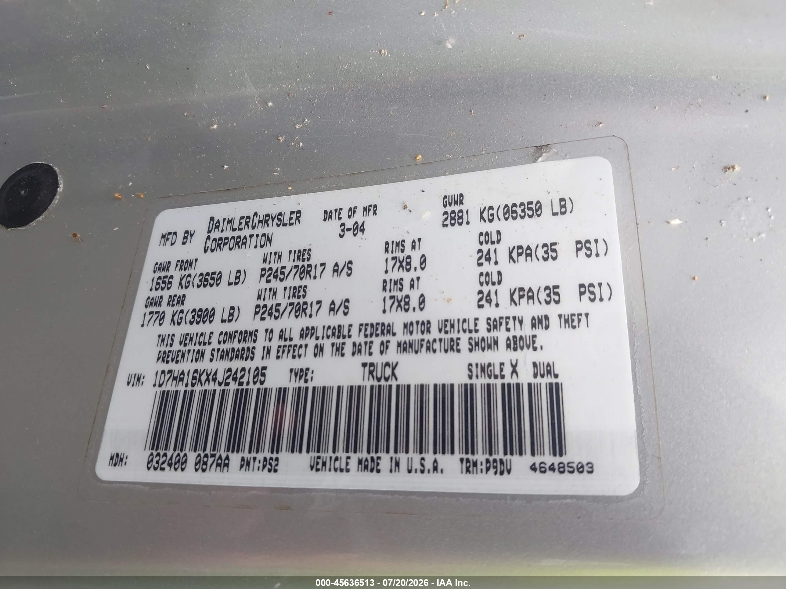 2004 Dodge Ram 1500 St Silver vin: 1D7HA16KX4J242105