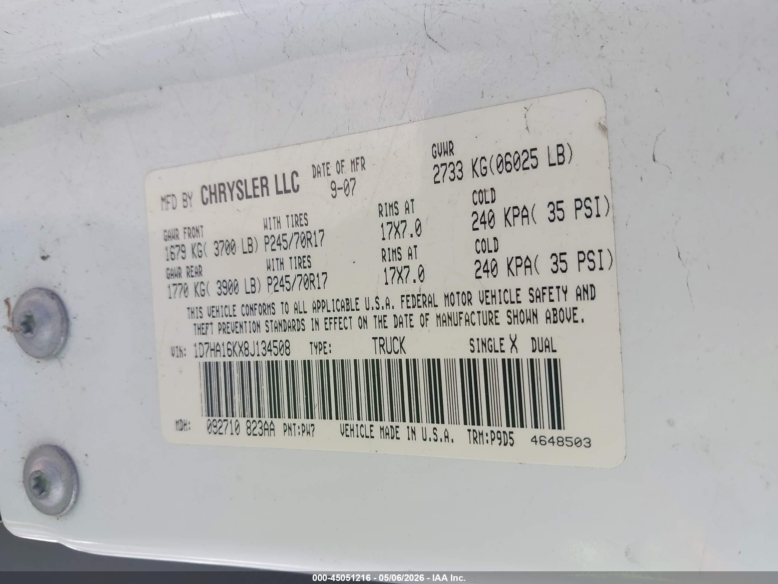 2008 Dodge Ram 1500 St/sxt White vin: 1D7HA16KX8J134508