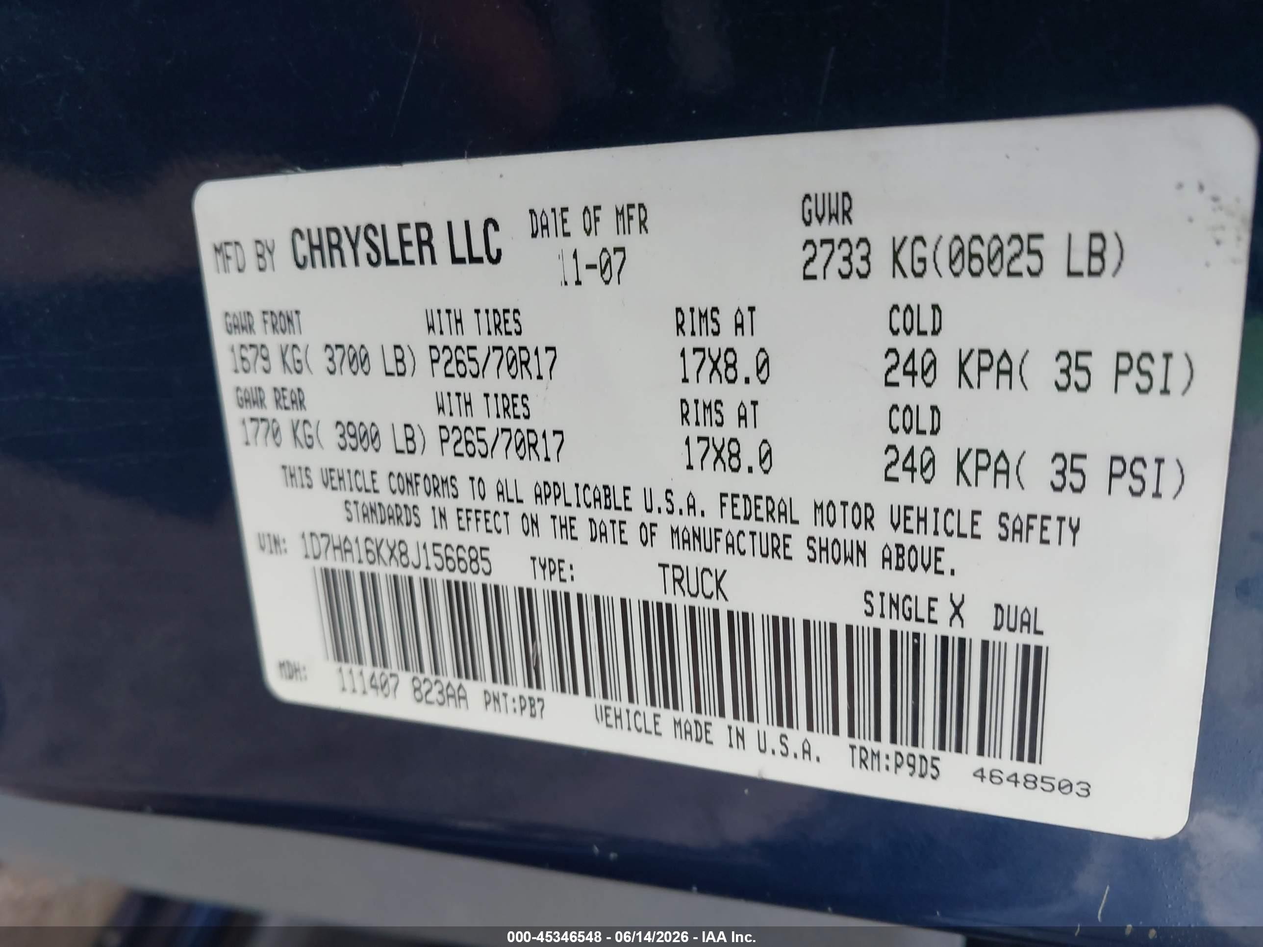2008 Dodge Ram 1500 St/sxt Blue vin: 1D7HA16KX8J156685