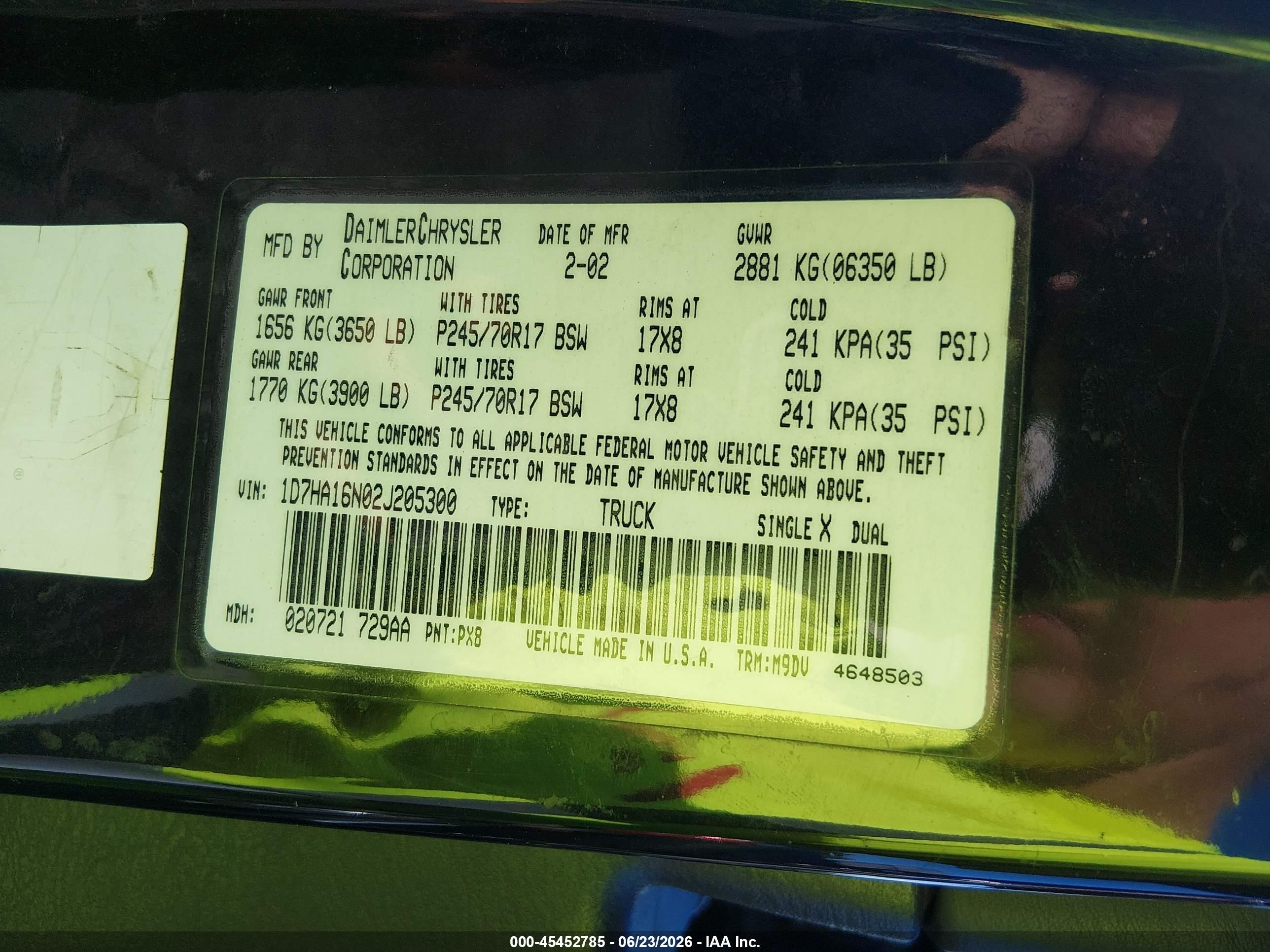 2002 Dodge Ram 1500 St Black vin: 1D7HA16N02J205300