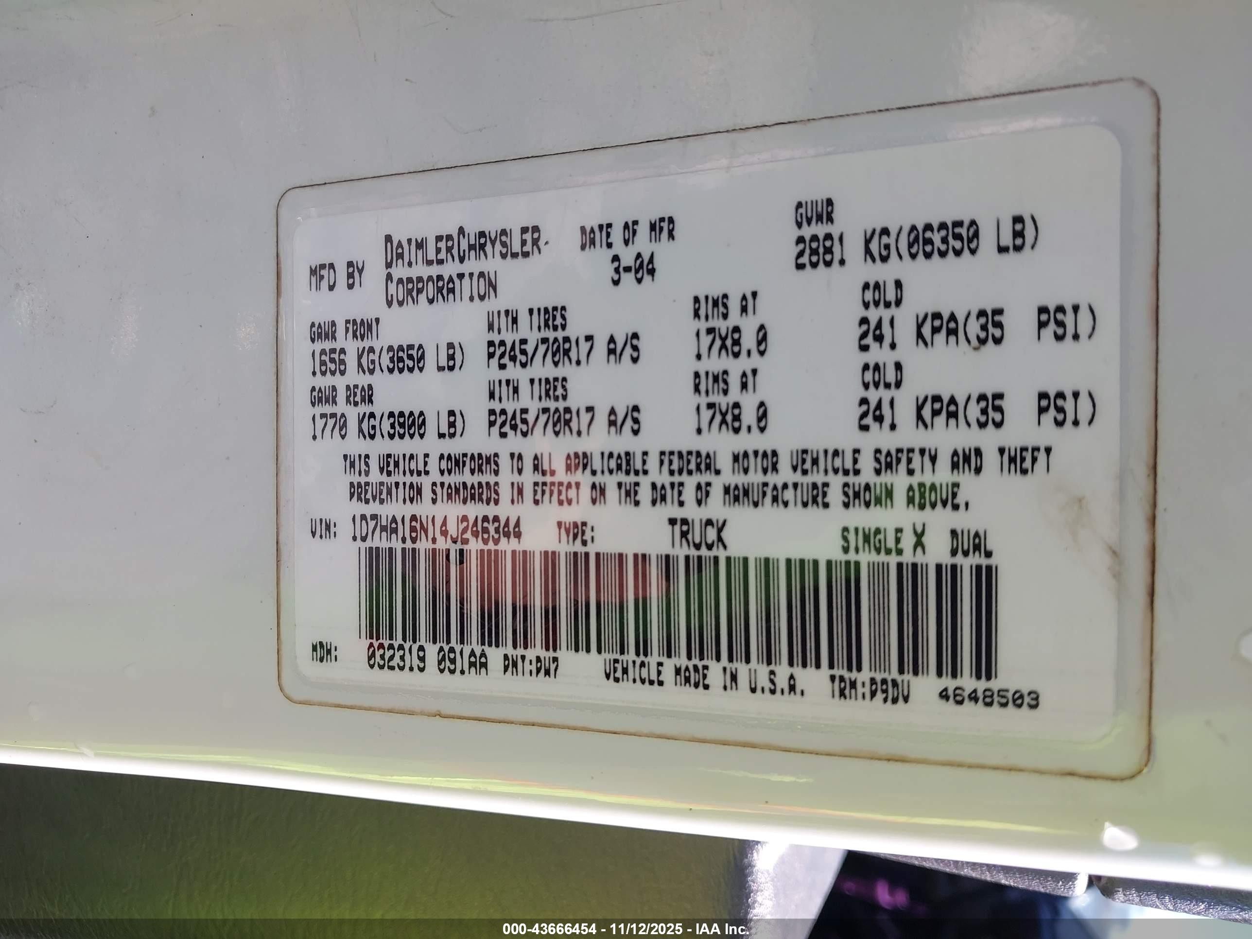 2004 Dodge Ram 1500 St White vin: 1D7HA16N14J246344