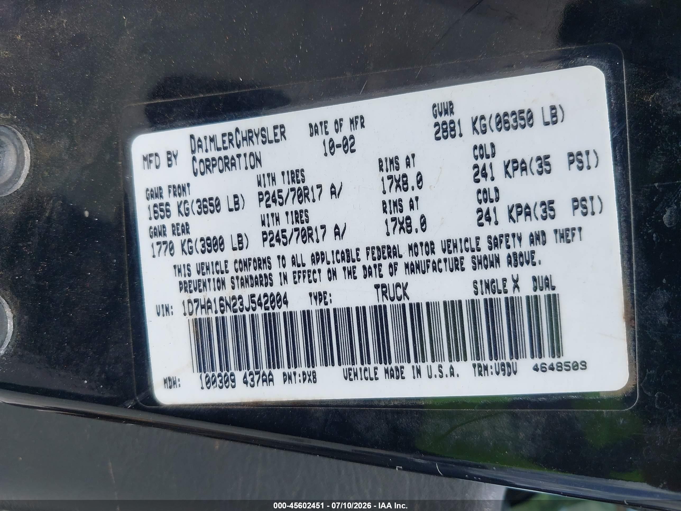 2003 Dodge Ram 1500 Slt/laramie/st Black vin: 1D7HA16N23J542004