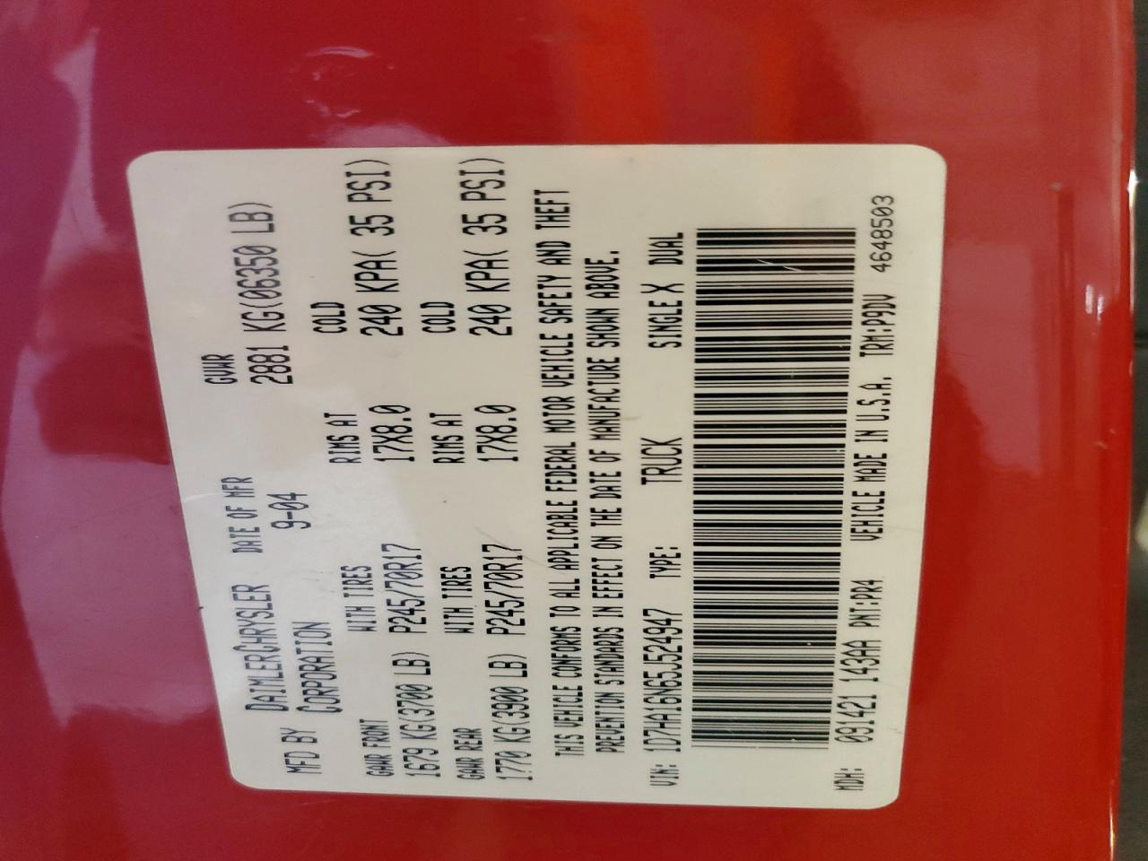 2005 Dodge Ram 1500 St Red vin: 1D7HA16N65J524947