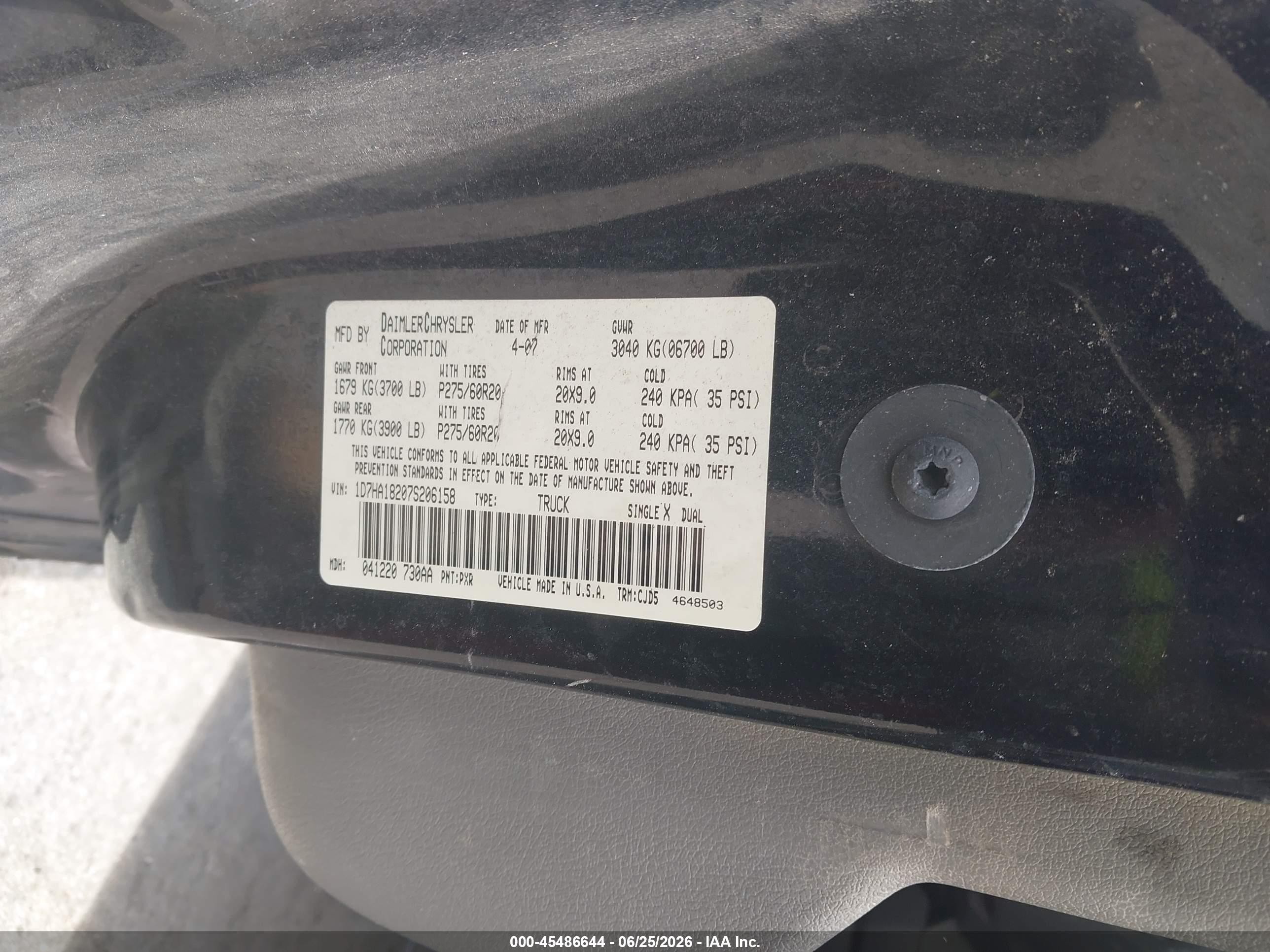 2007 Dodge Ram 1500 Slt Black vin: 1D7HA18207S206158