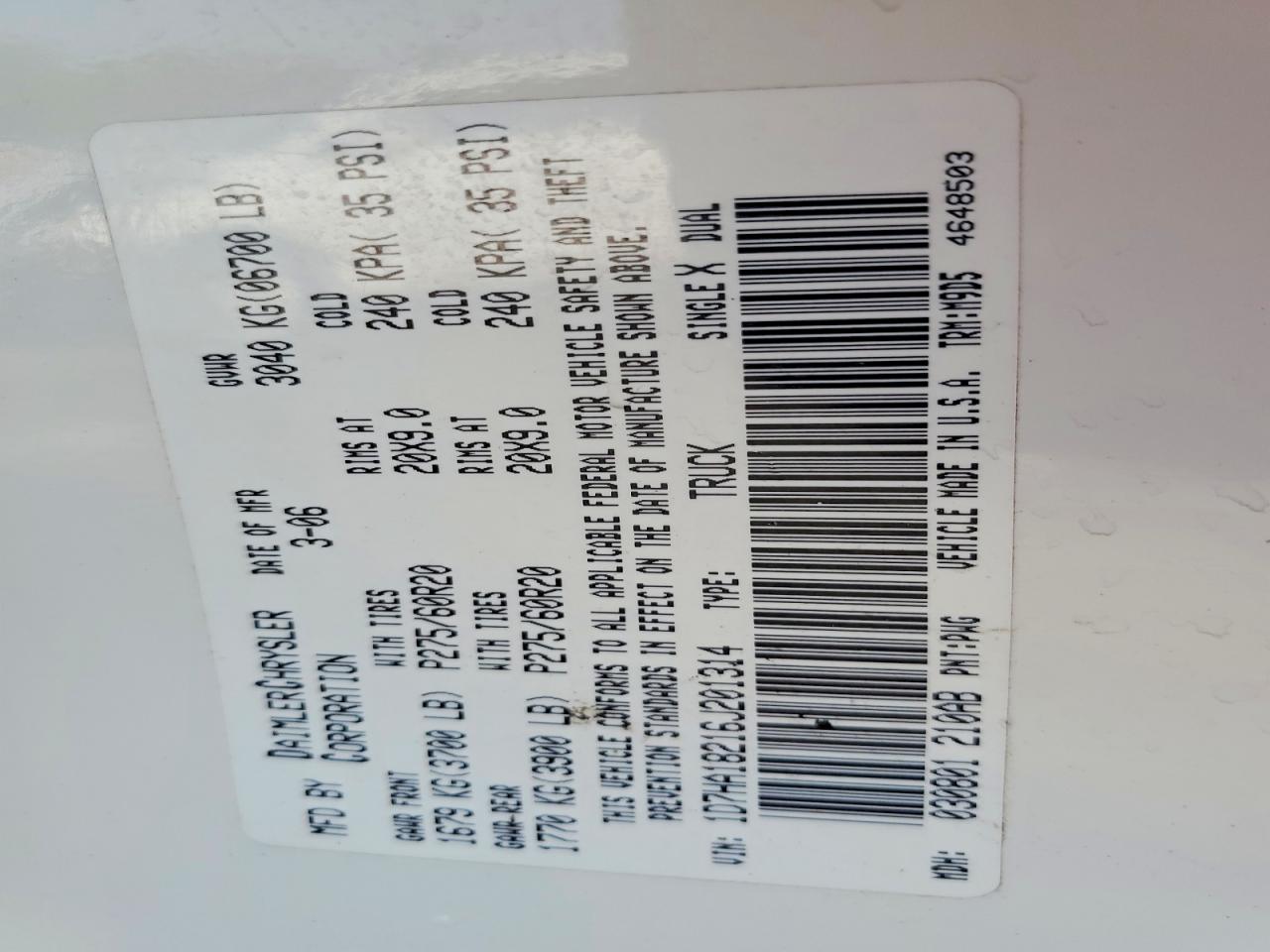 2006 Dodge Ram 1500 St Белый vin: 1D7HA18216J201314