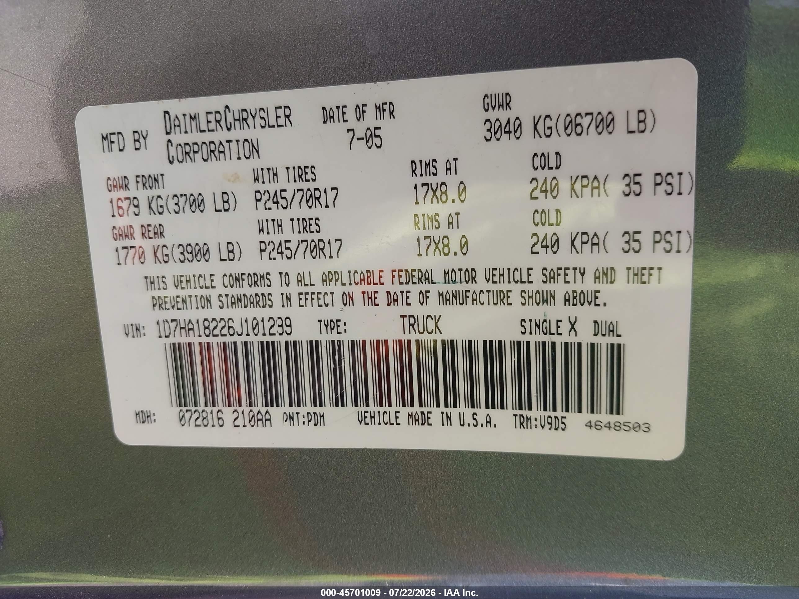 2006 Dodge Ram 1500 Slt Серый vin: 1D7HA18226J101299