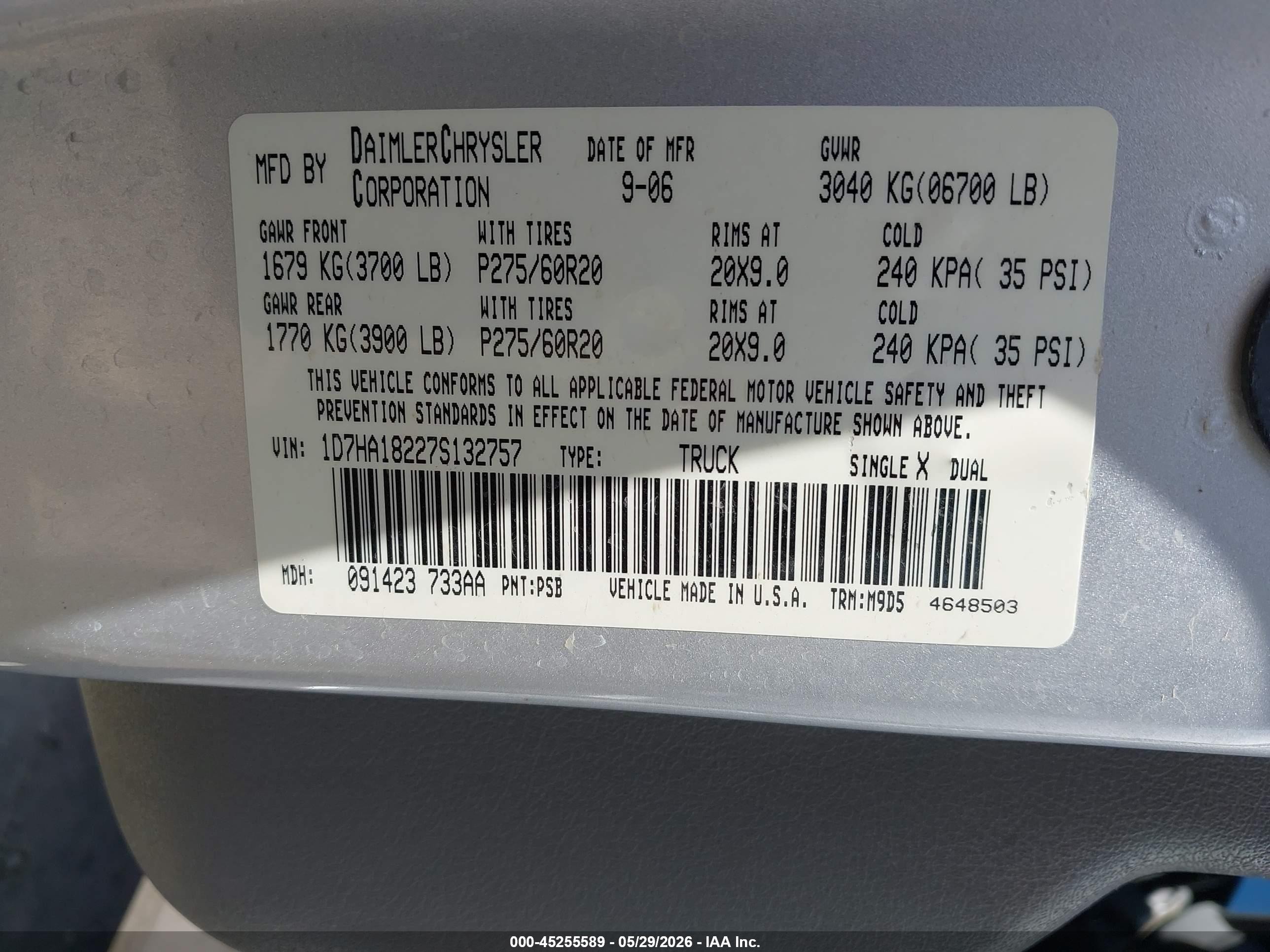 2007 Dodge Ram 1500 Slt Gray vin: 1D7HA18227S132757
