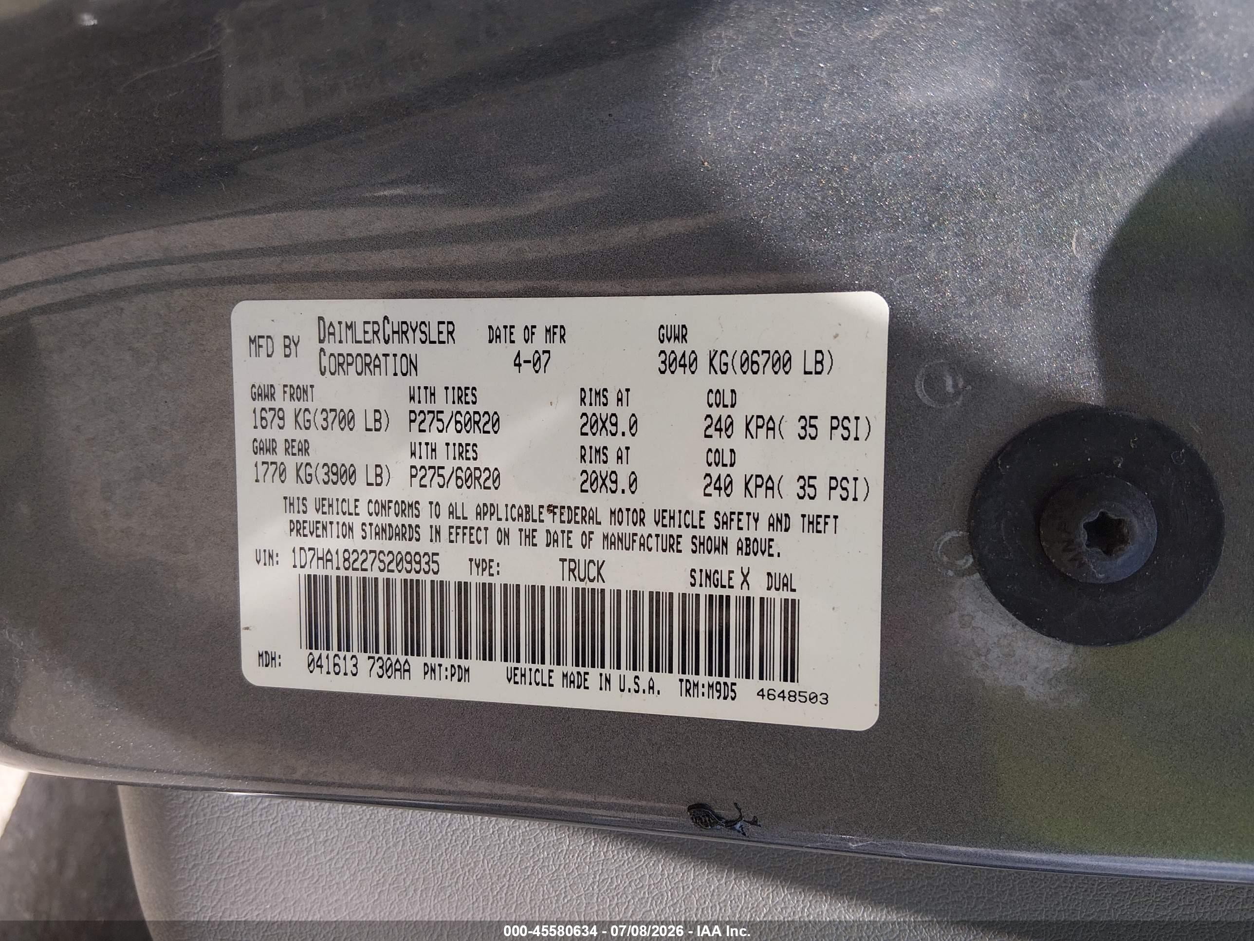 2007 Dodge Ram 1500 Slt Gray vin: 1D7HA18227S209935